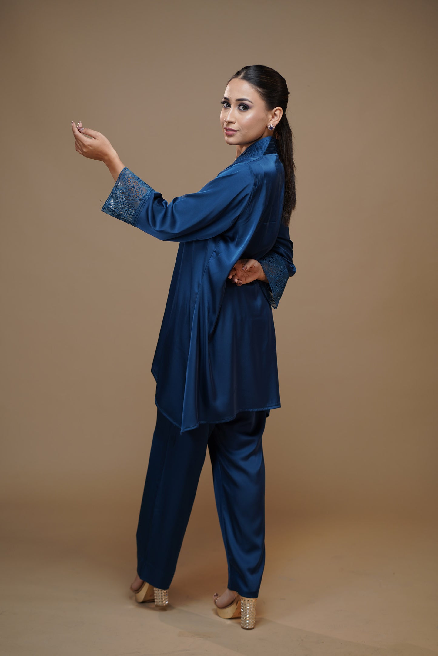 Navy Blue Serenity Satin Pant Set