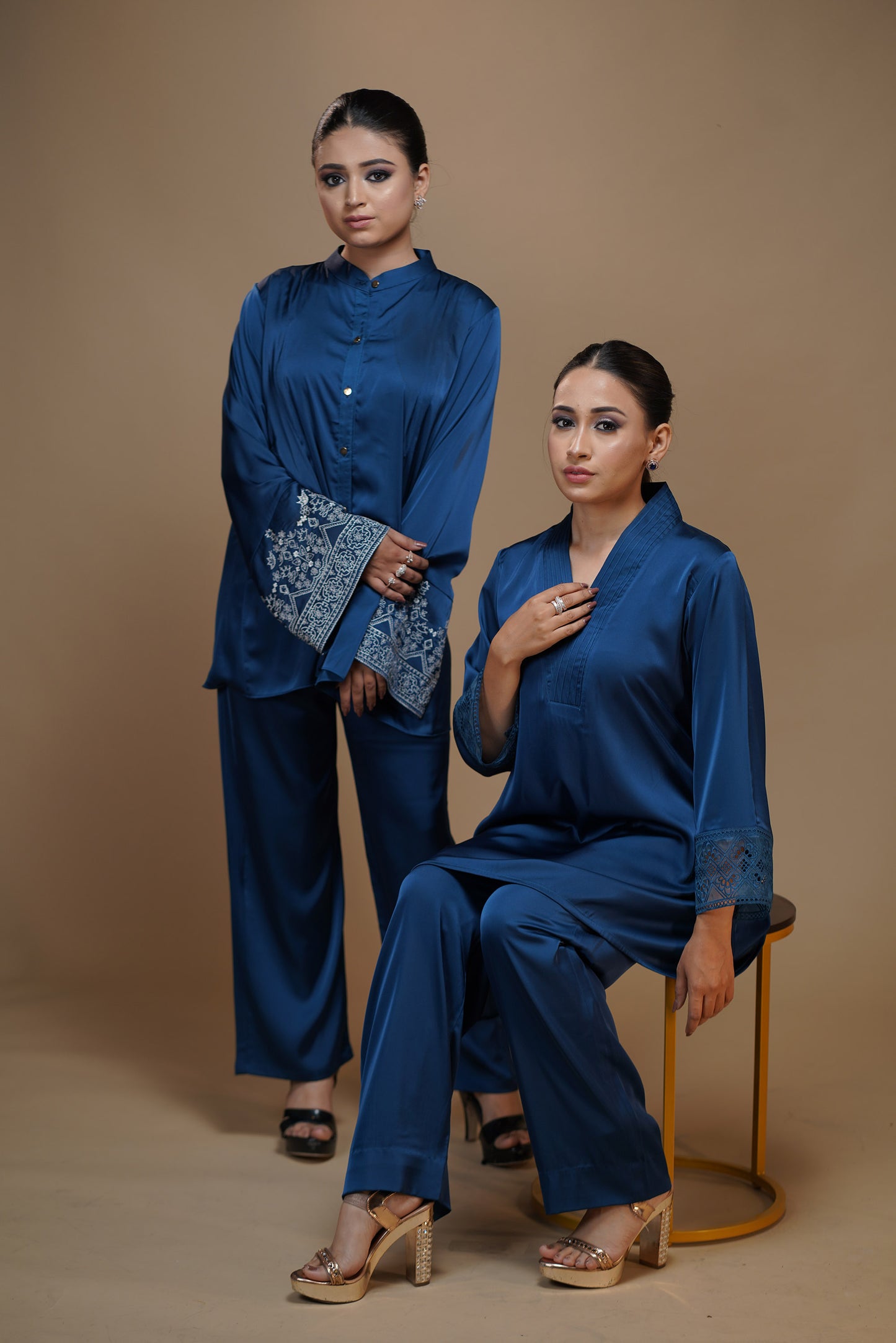 Navy Blue Serenity Satin Pant Set