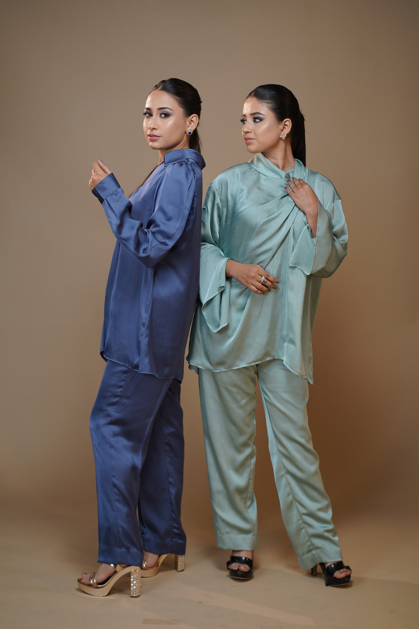 Twisted Twilight Dusty Blue Satin Pant Set