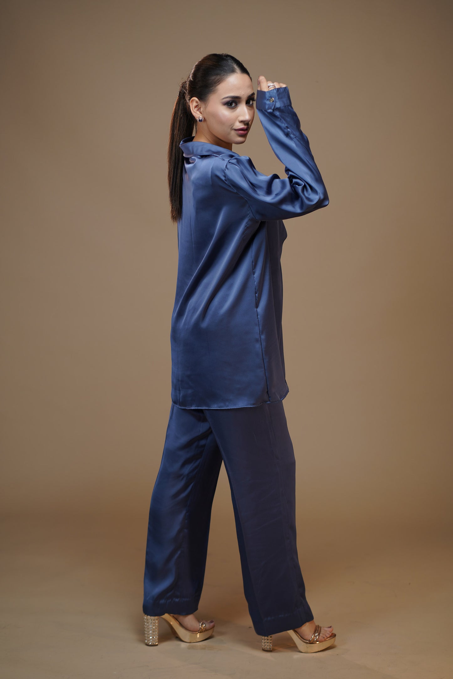 Twisted Twilight Dusty Blue Satin Pant Set