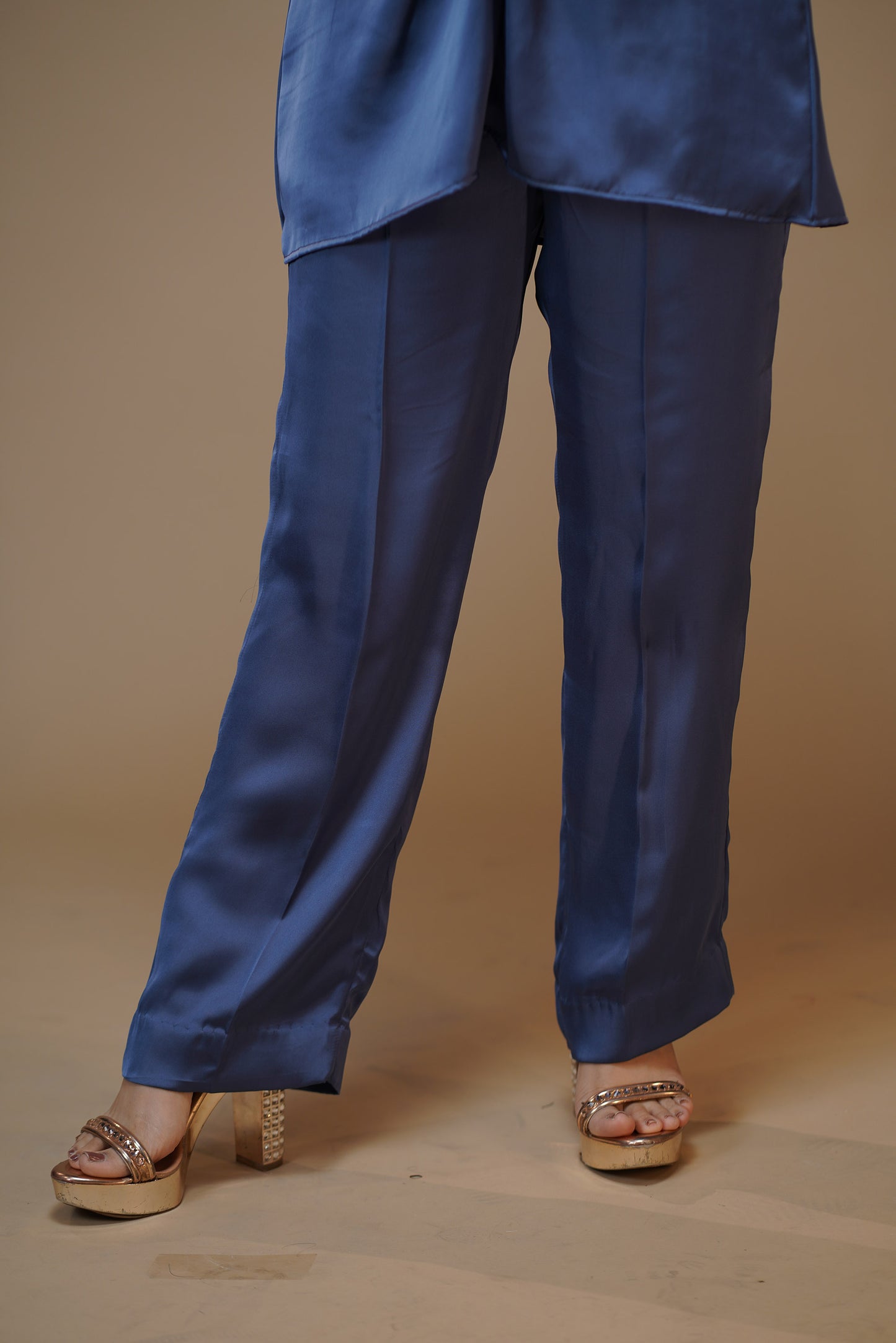 Twisted Twilight Dusty Blue Satin Pant Set