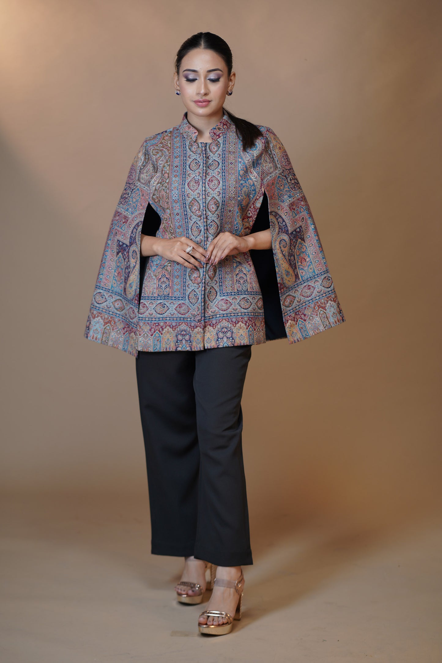 Heritage Blue Pashmina Cape Coat