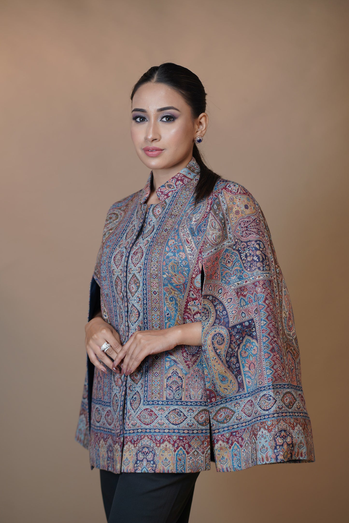 Heritage Blue Pashmina Cape Coat