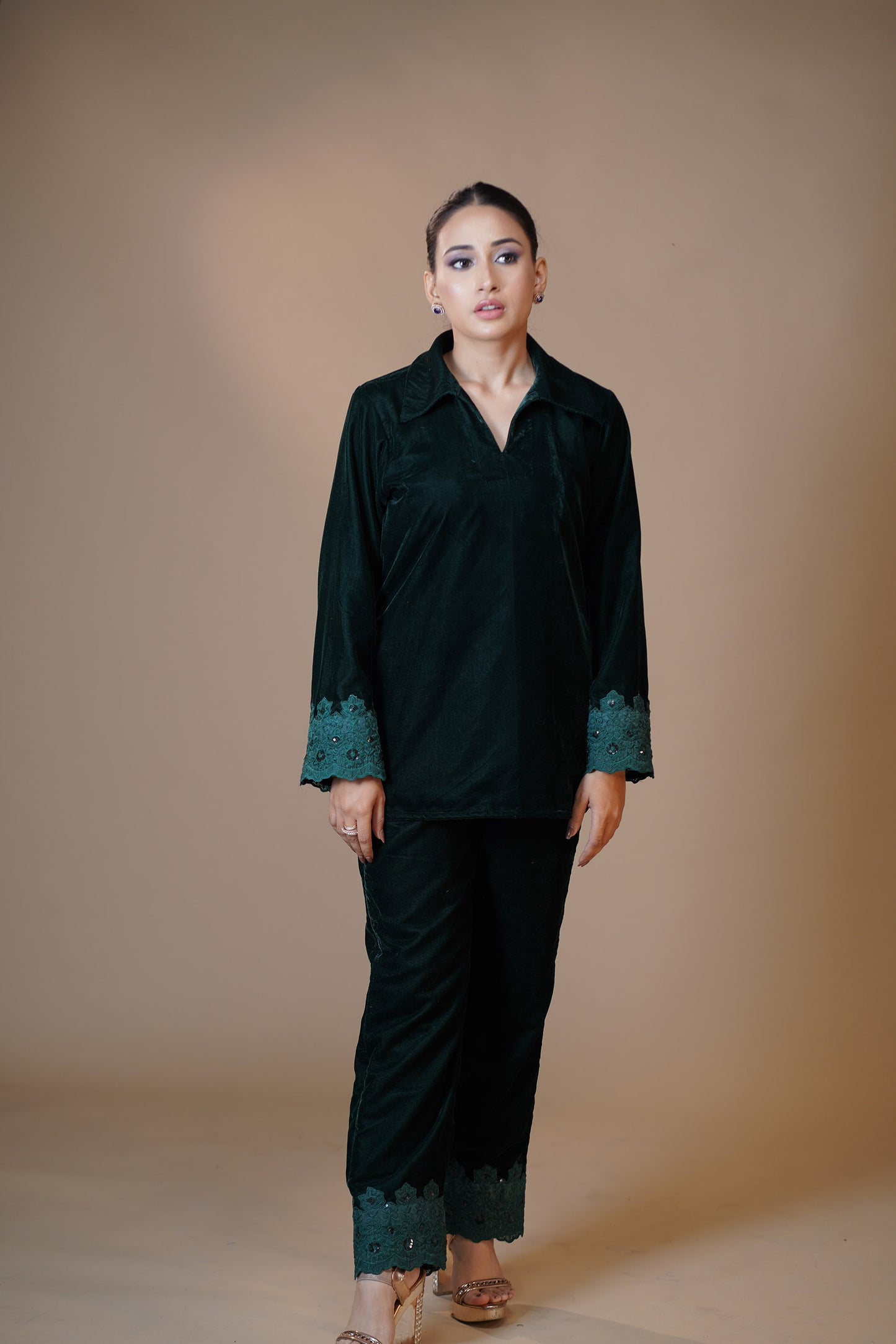 Emerald Green Velvet Pant Set