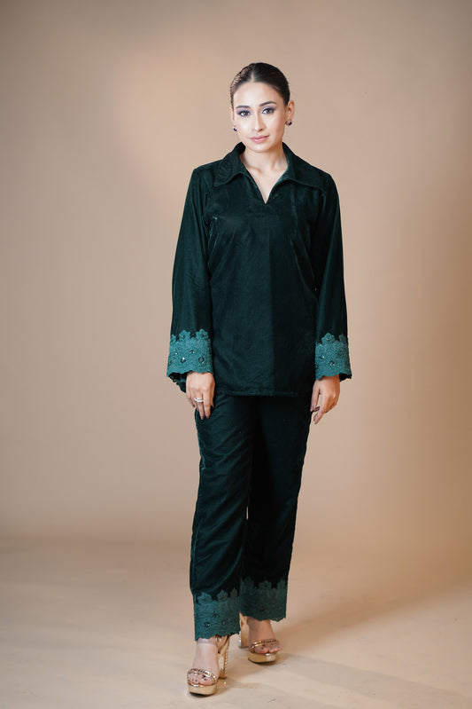 Emerald Green Velvet Pant Set