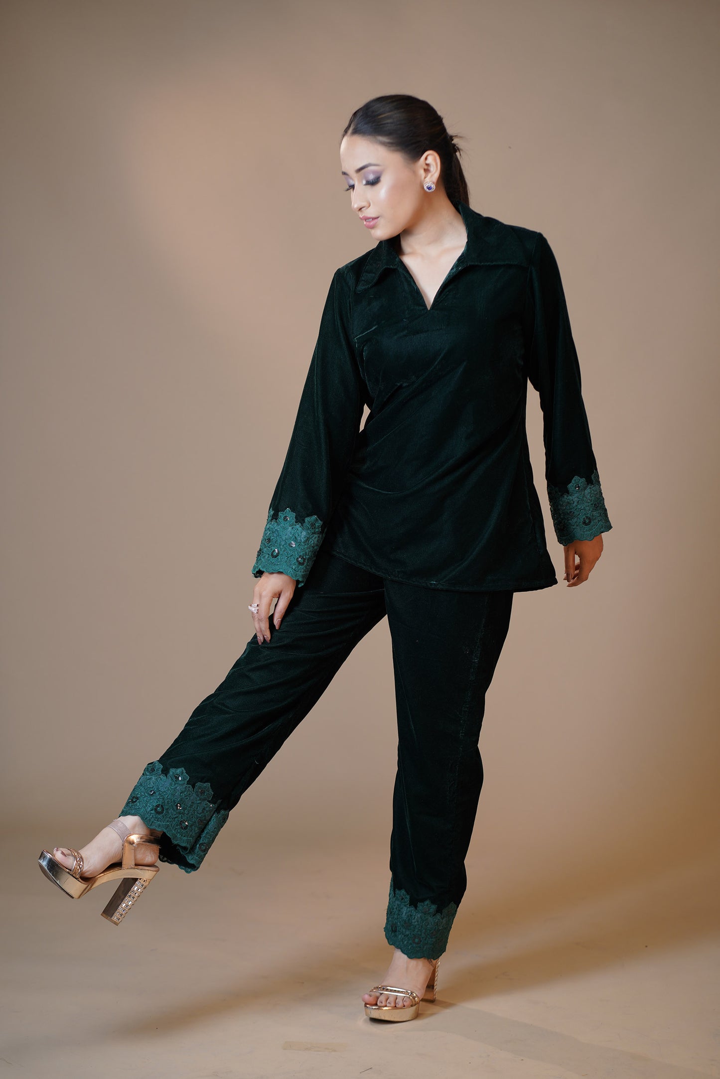 Emerald Green Velvet Pant Set