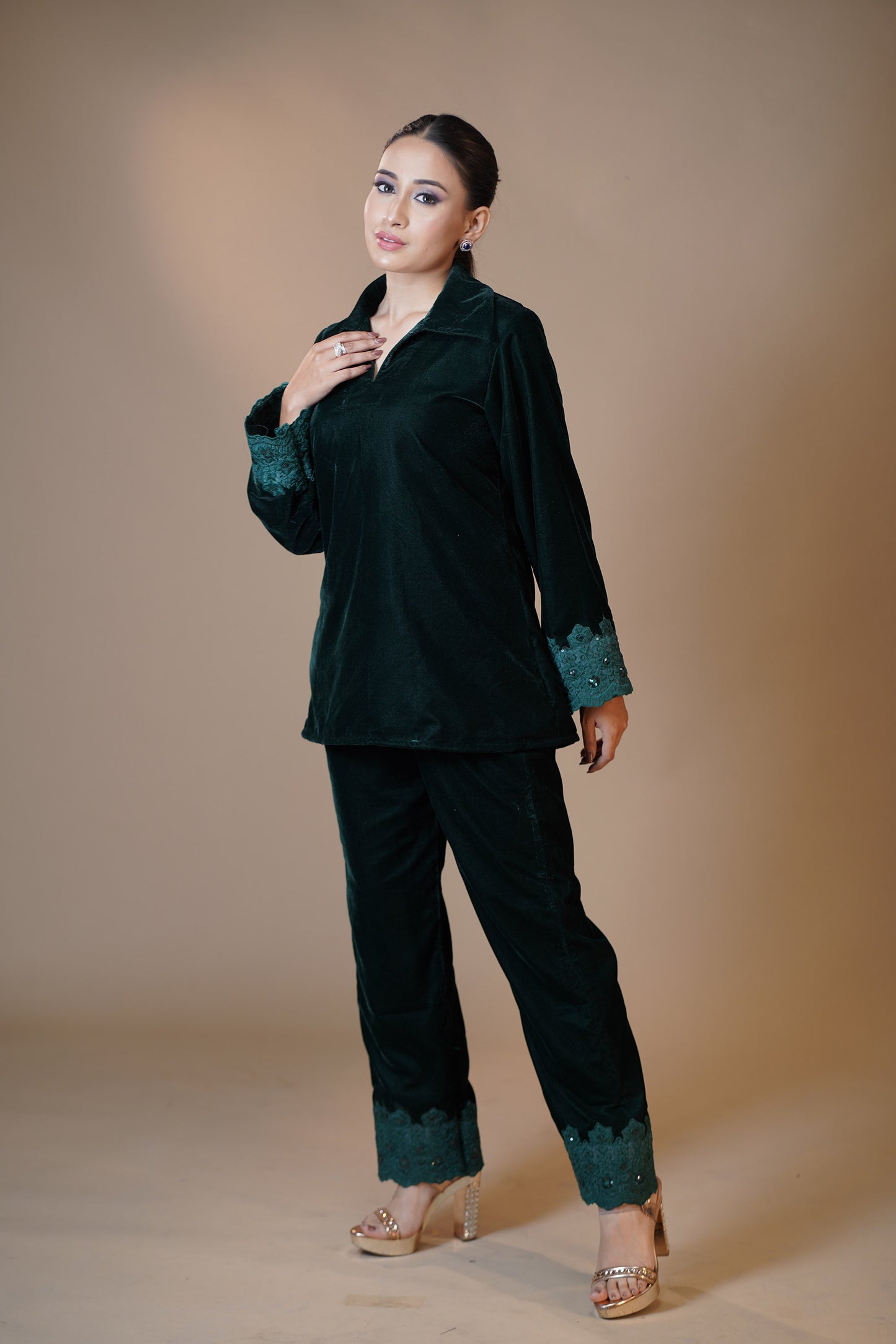 Emerald Green Velvet Pant Set