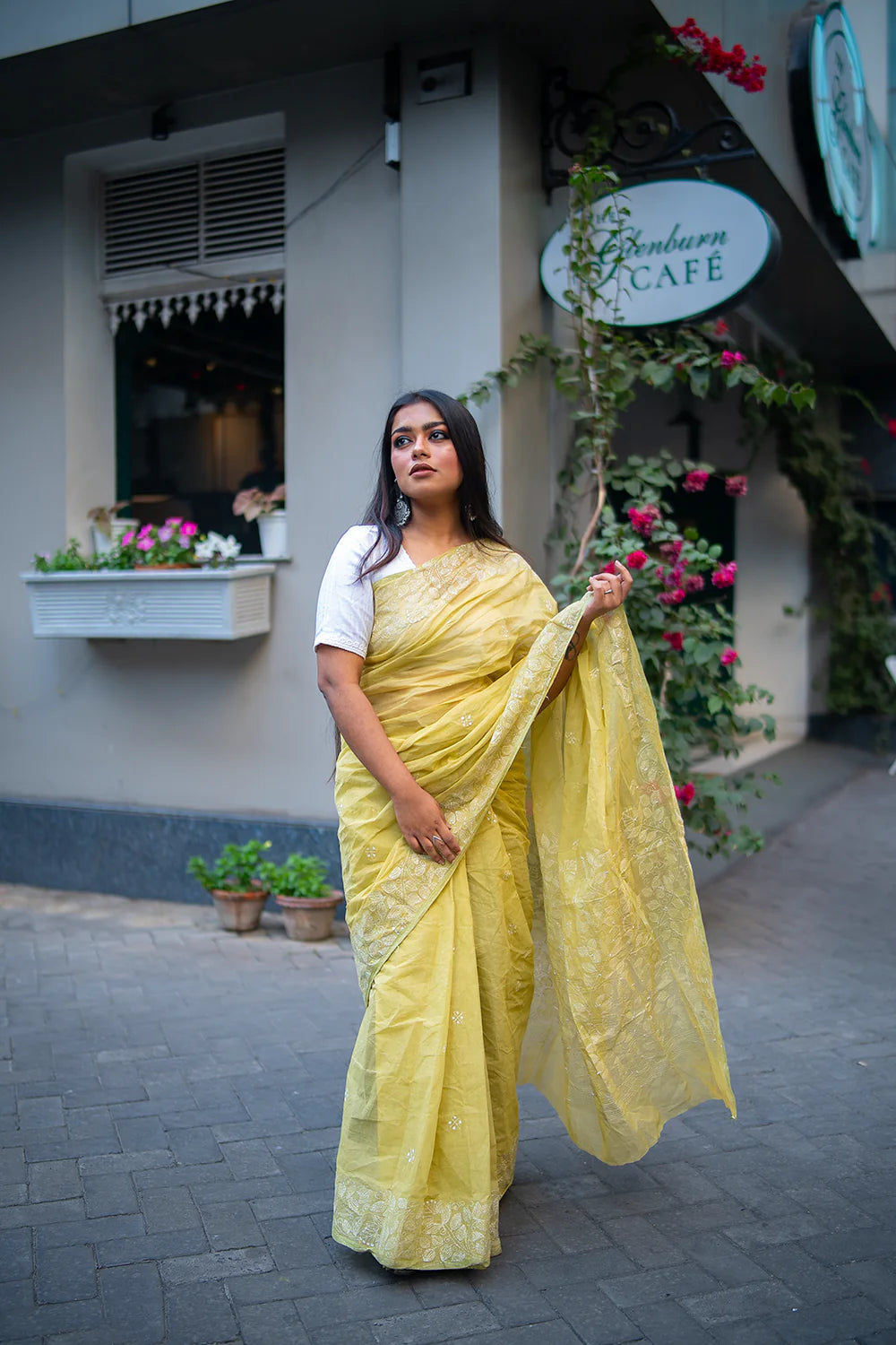 Handloom Leaf Green Cotton Kantha Saree