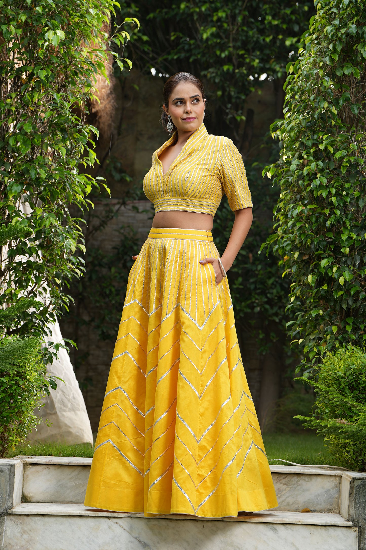 Empire Yellow Gotta Applique Lehenga Set