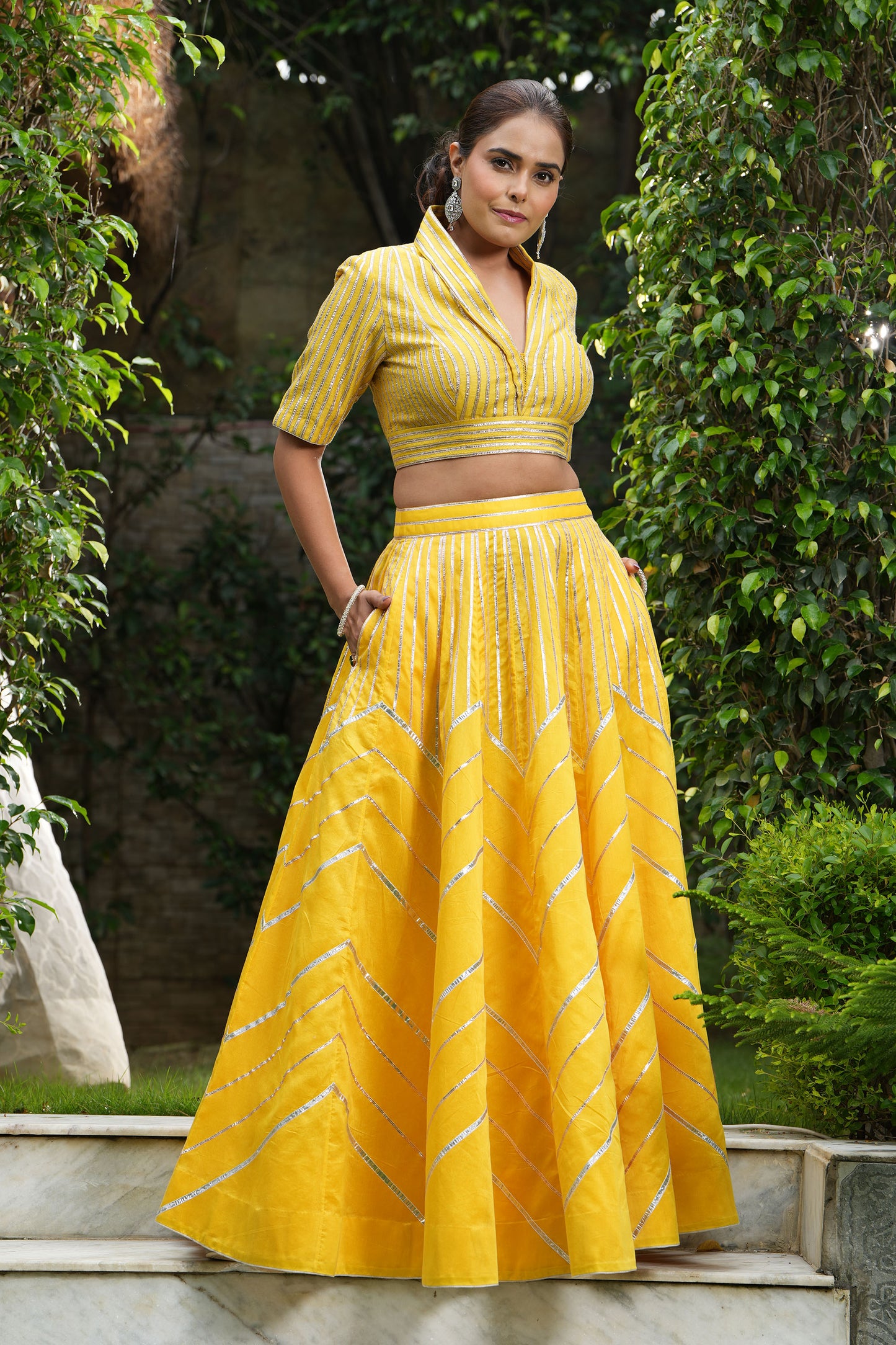 Empire Yellow Gotta Applique Lehenga Set