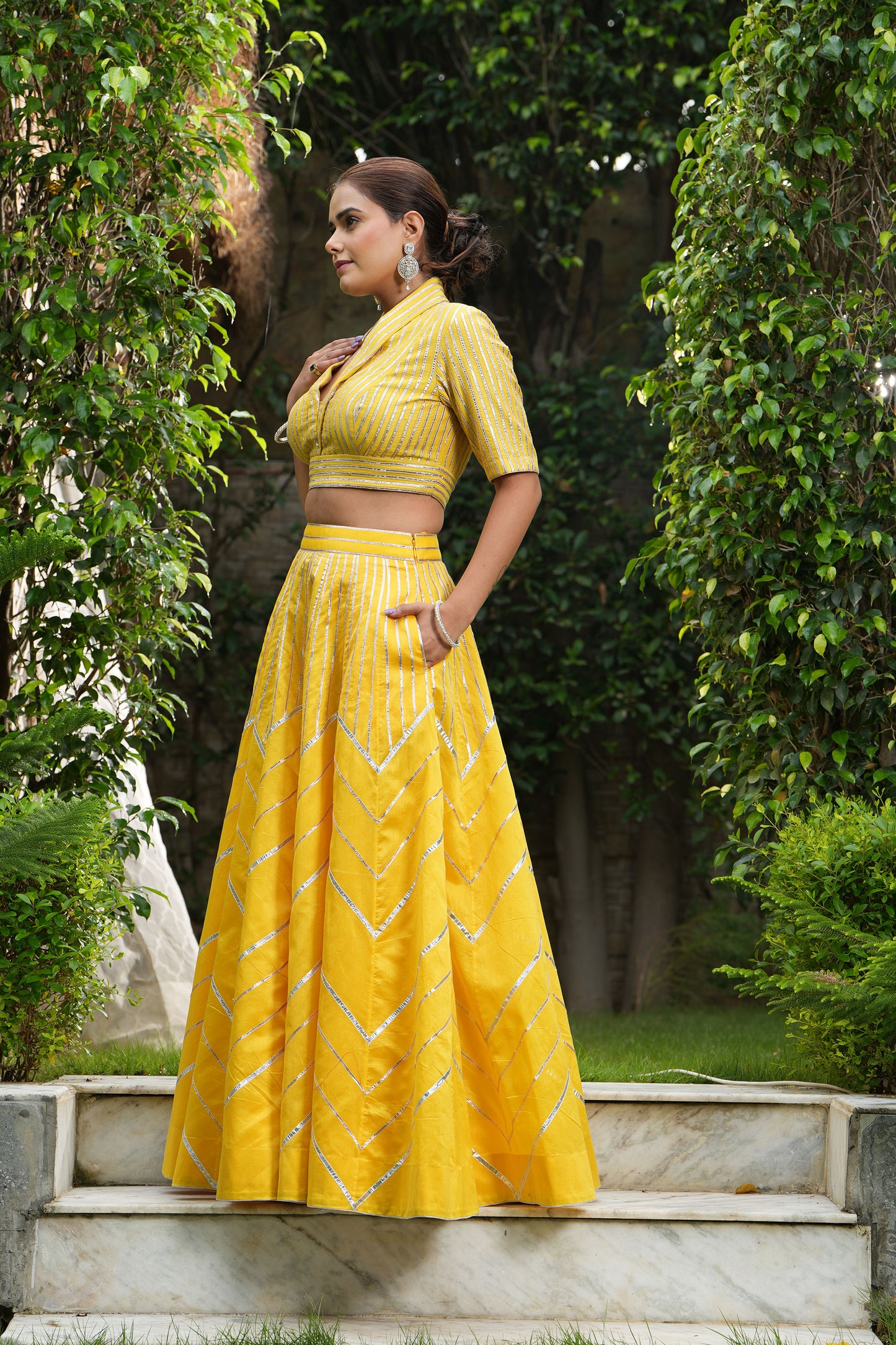 Empire Yellow Gotta Applique Lehenga Set