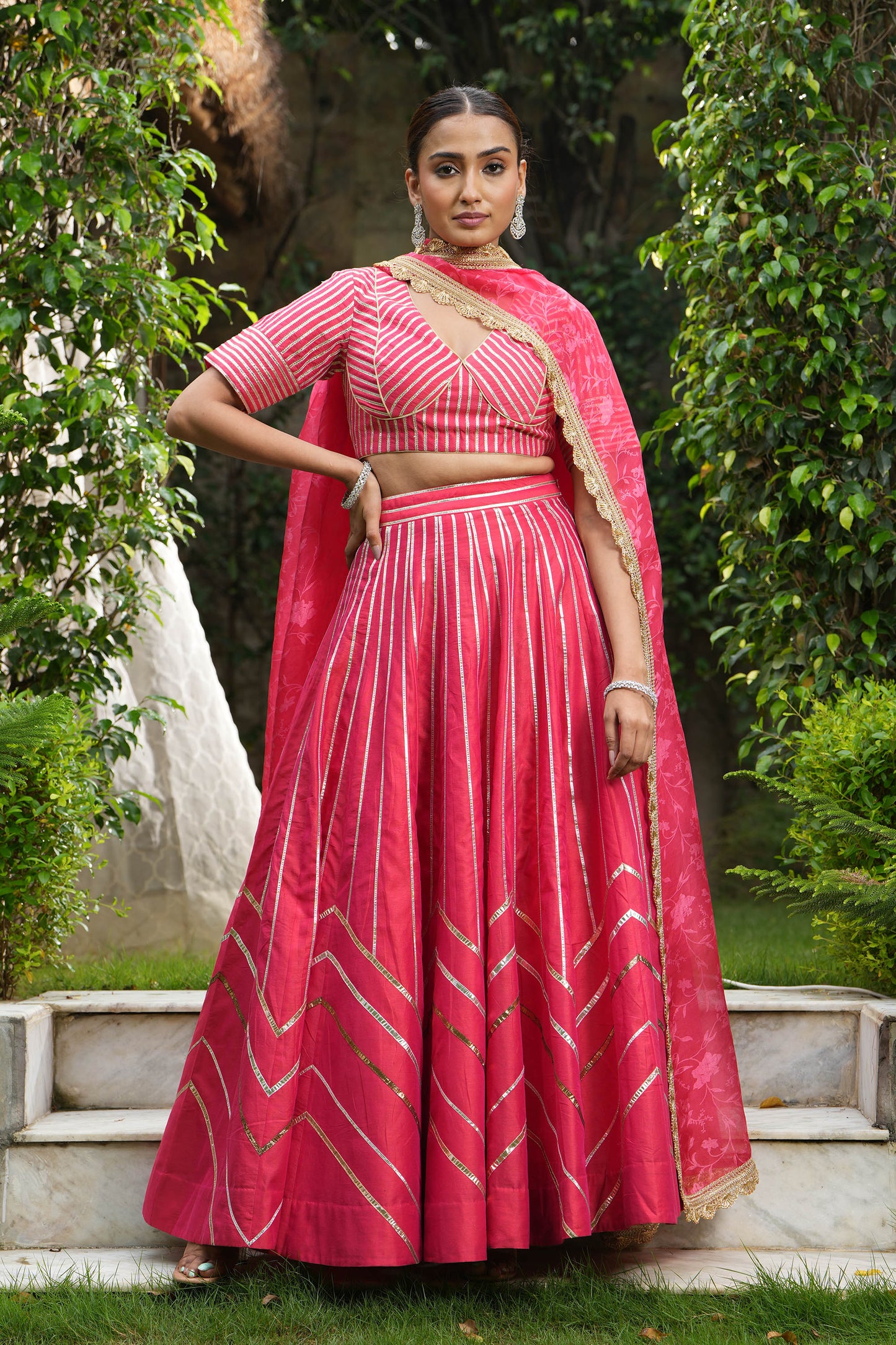 Red Gotta Applique Wedding Guest Lehenga Set