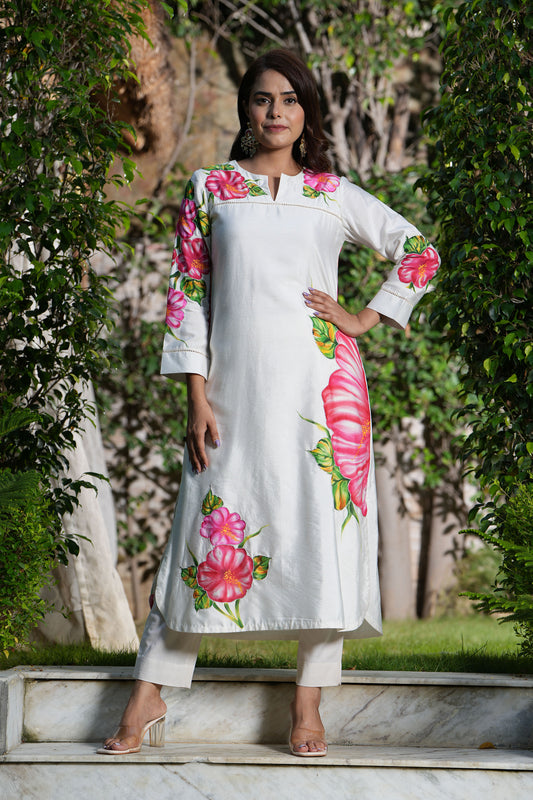 Ivory Boatneck hand painted kurta set