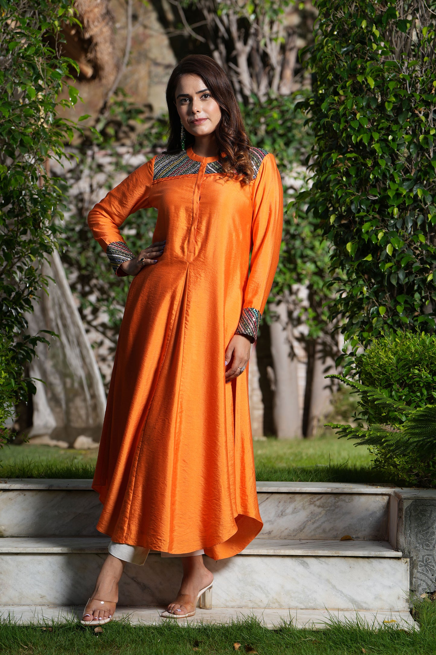 Orange Tangelo A-line kurta set