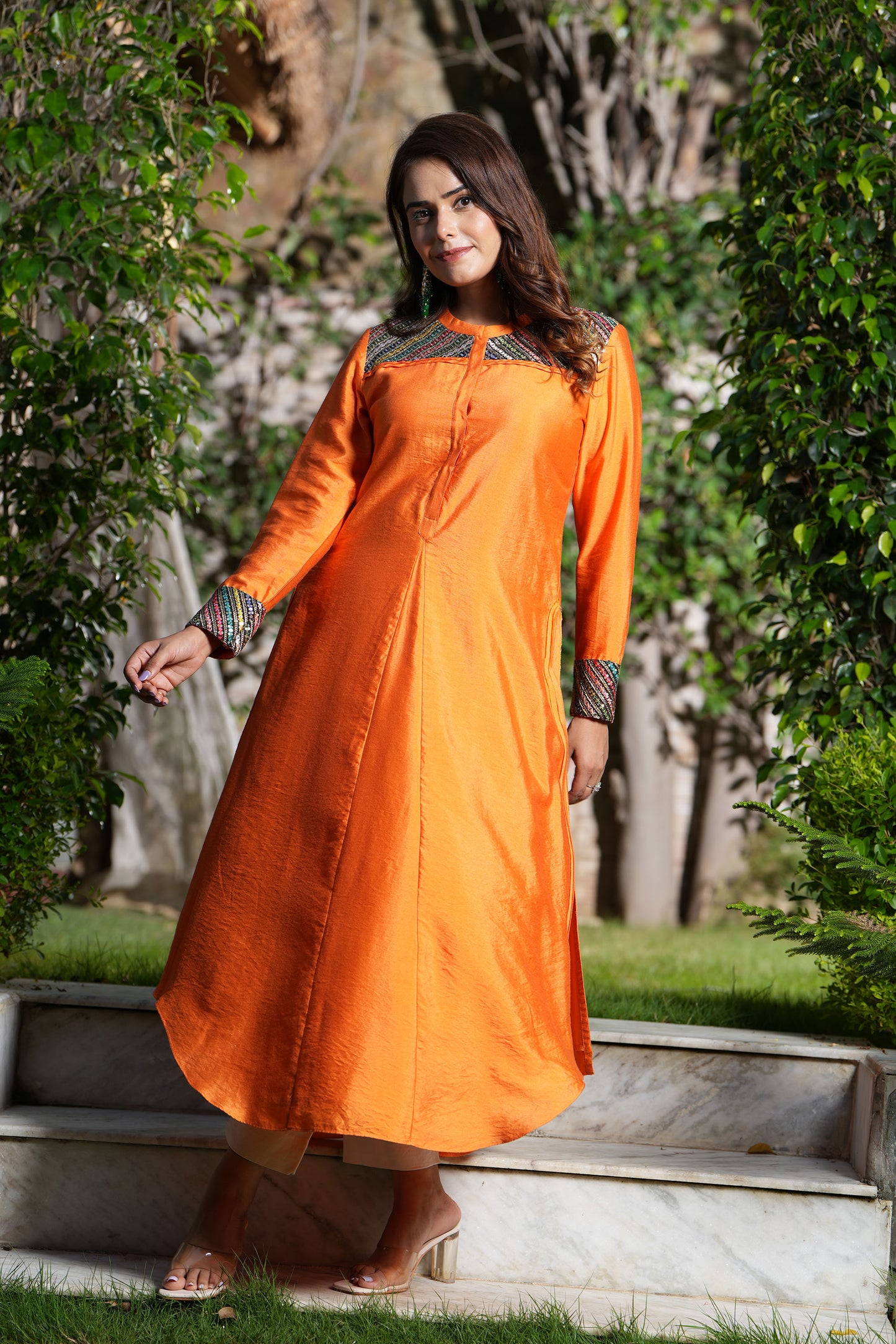 Orange Tangelo A-line kurta set