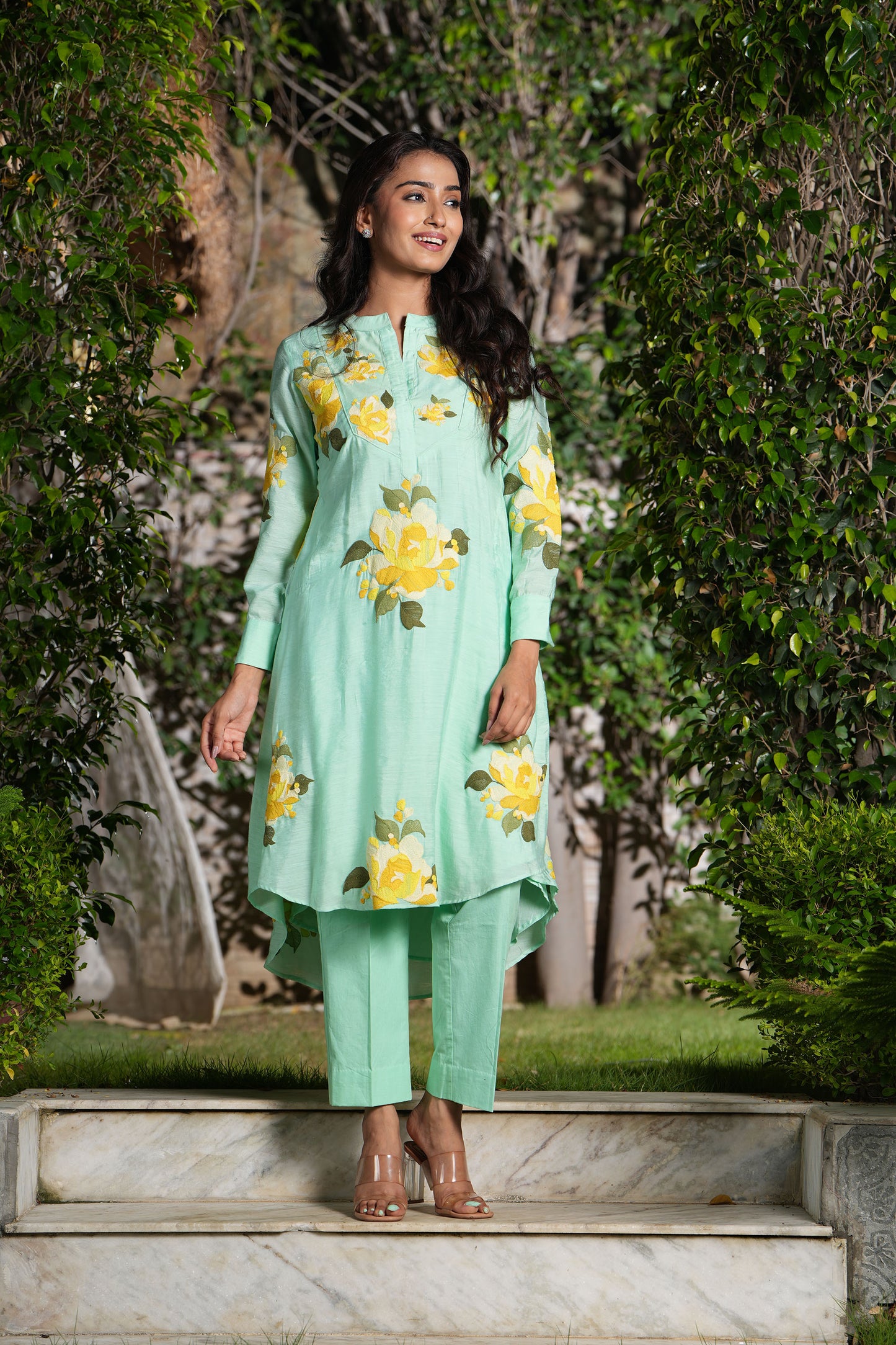 Green Skylight Asymmetrical embroidered set