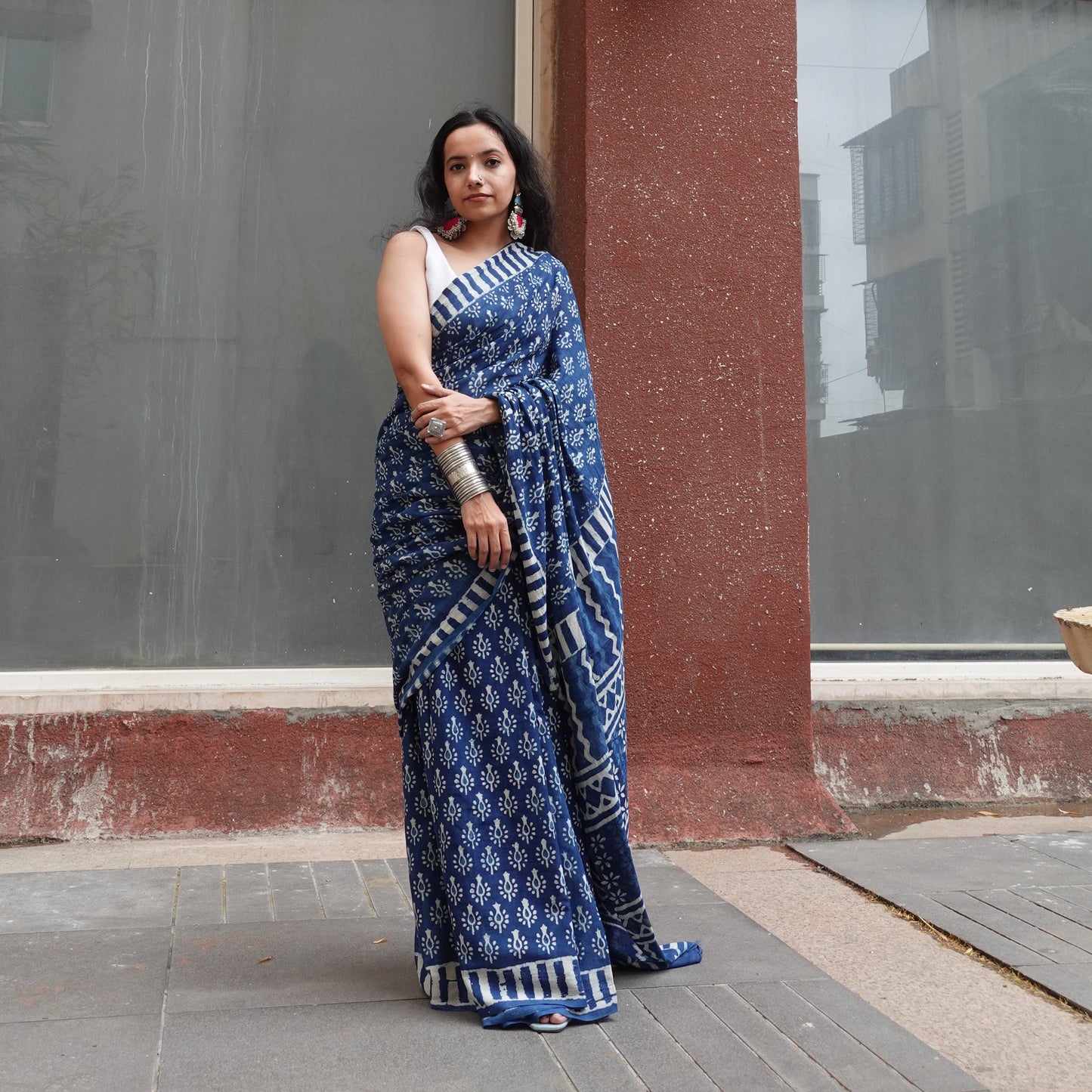 Indigo Lit - Blue Handblock Dabu in Natural Dyes - Cotton Mulmul Saree