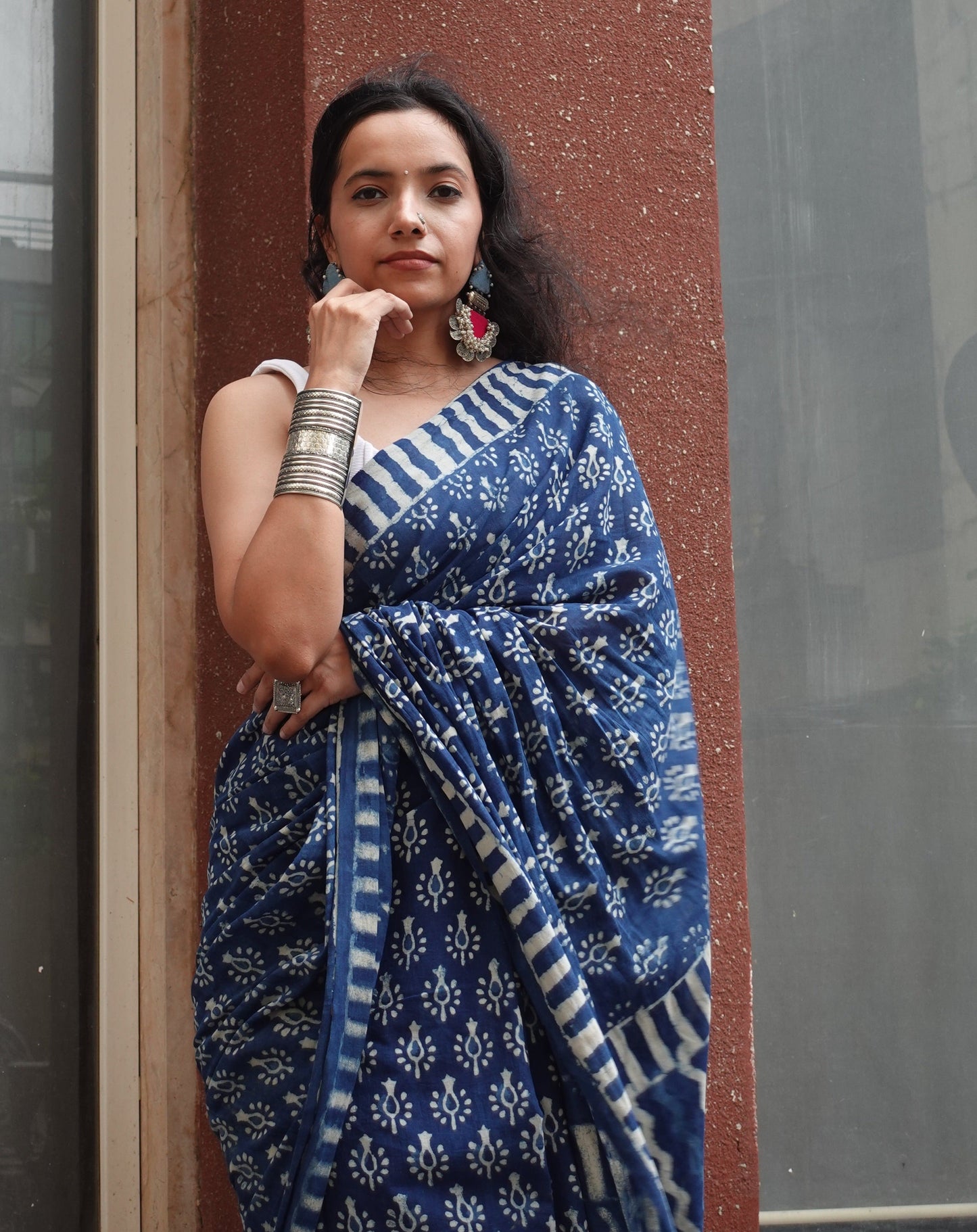 Indigo Lit - Blue Handblock Dabu in Natural Dyes - Cotton Mulmul Saree