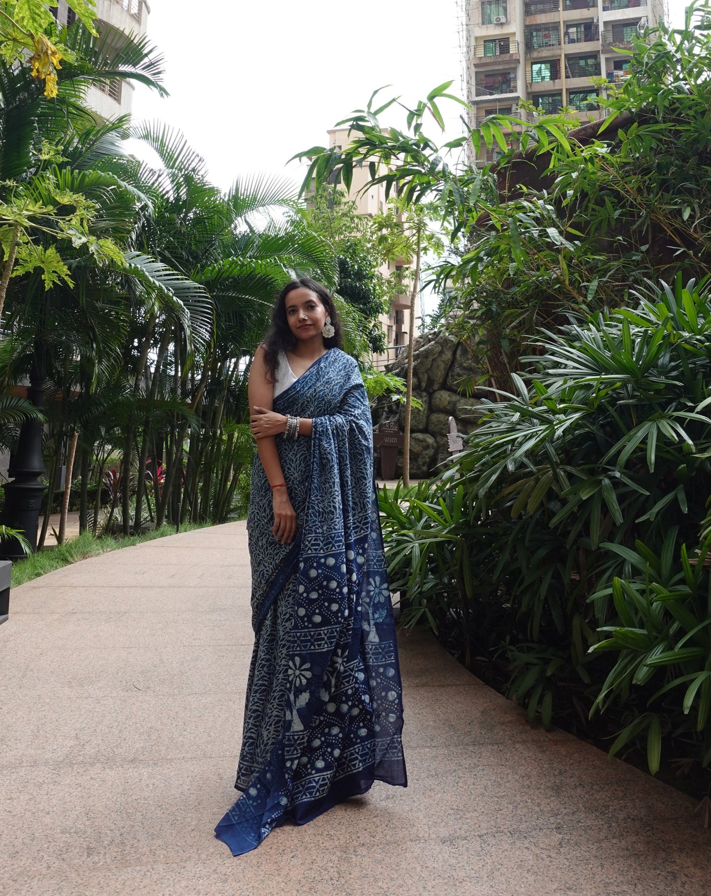 Indigo Illusion- Blue Handblock Dabu in Natural Dyes - Cotton Mulmul Saree