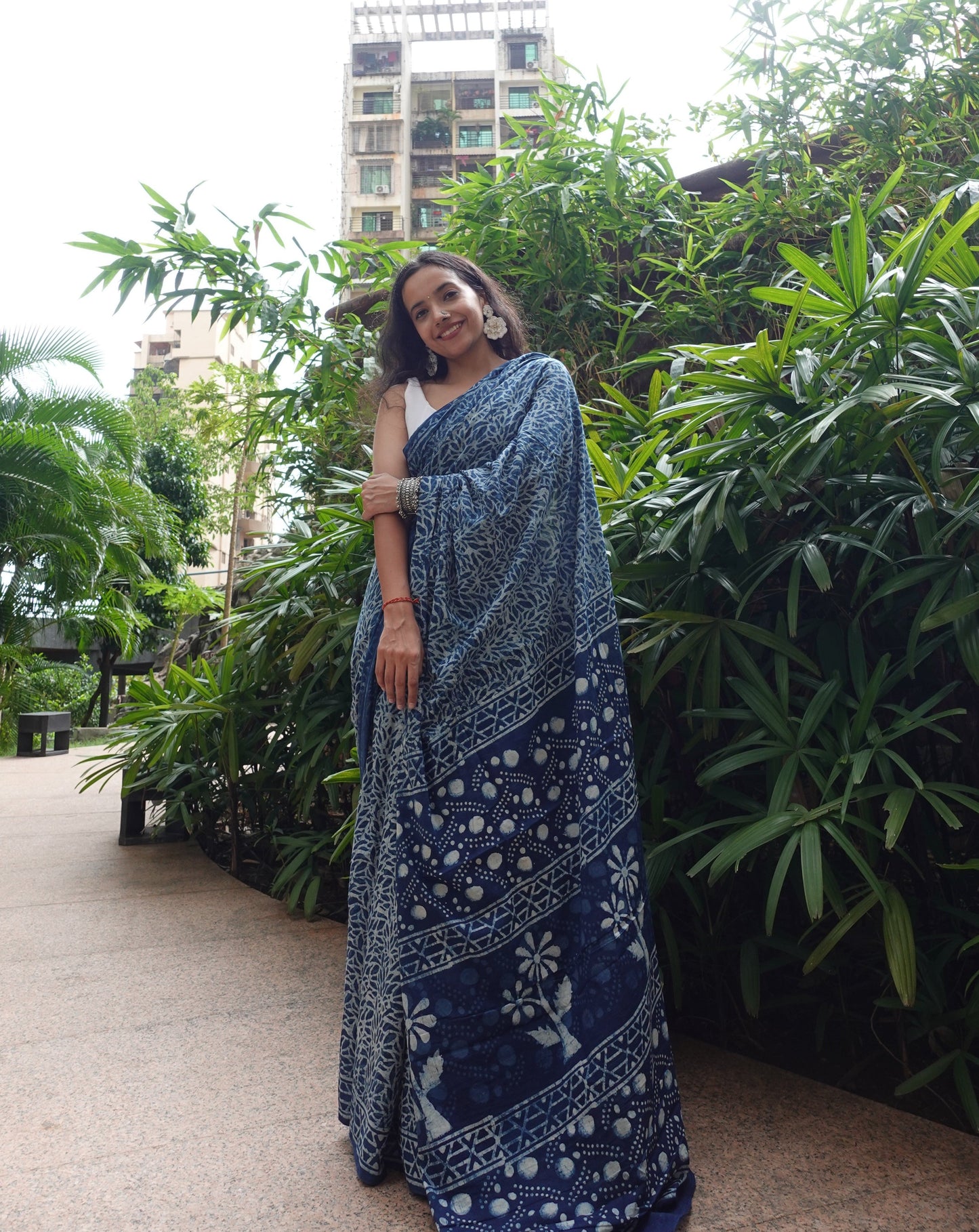 Indigo Illusion- Blue Handblock Dabu in Natural Dyes - Cotton Mulmul Saree