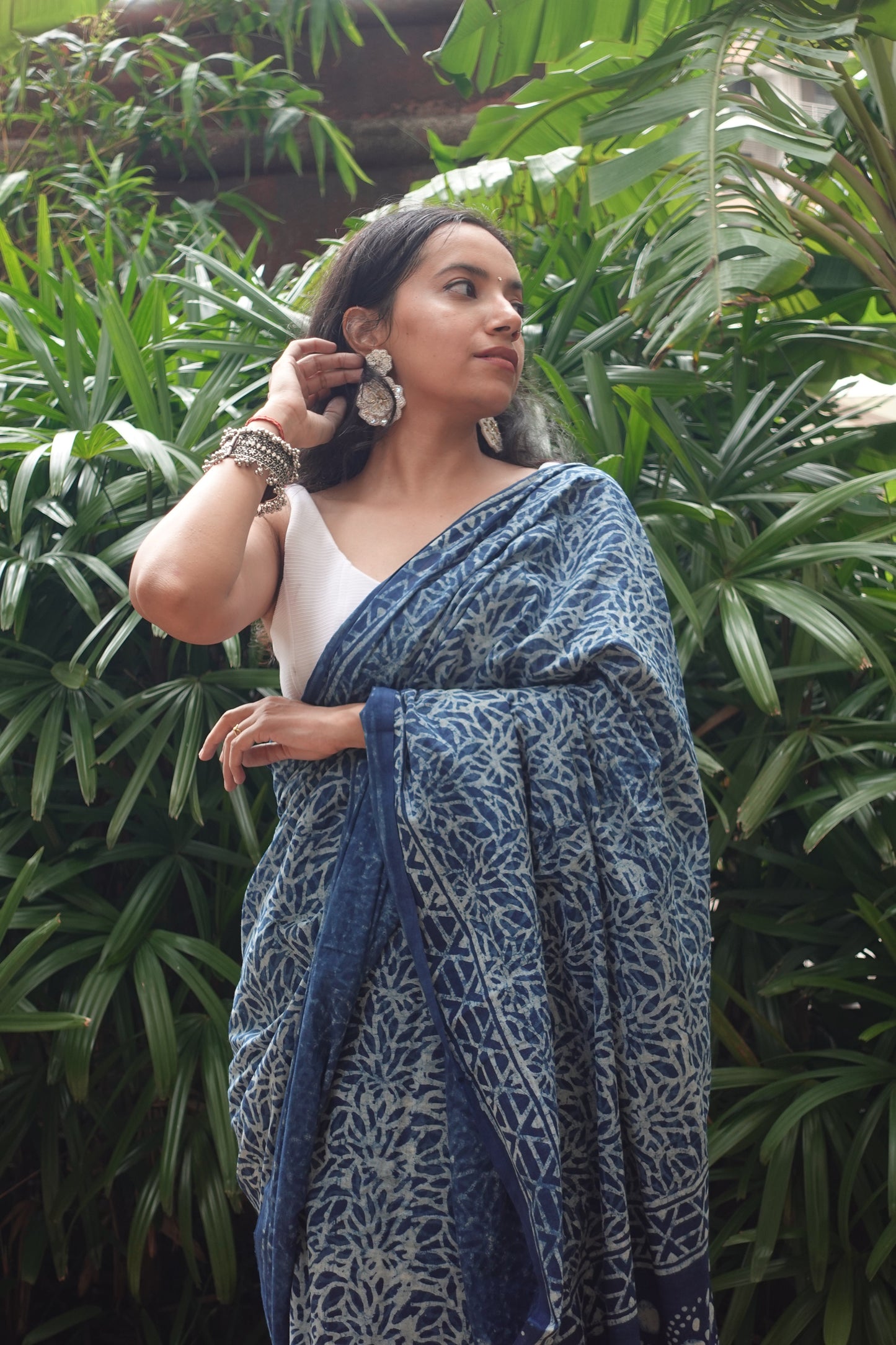 Indigo Illusion- Blue Handblock Dabu in Natural Dyes - Cotton Mulmul Saree