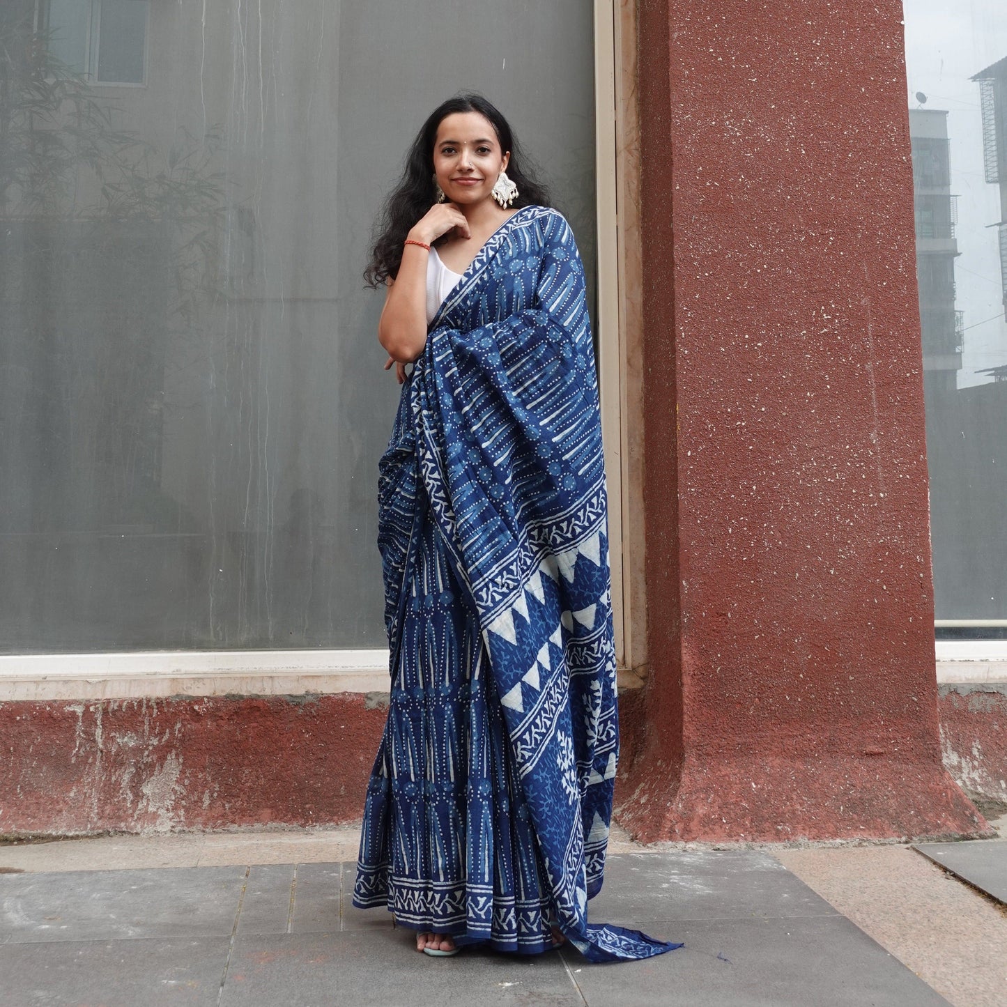 Indigo Light - Blue Handblock Dabu in Natural Dyes - Cotton Mulmul Saree