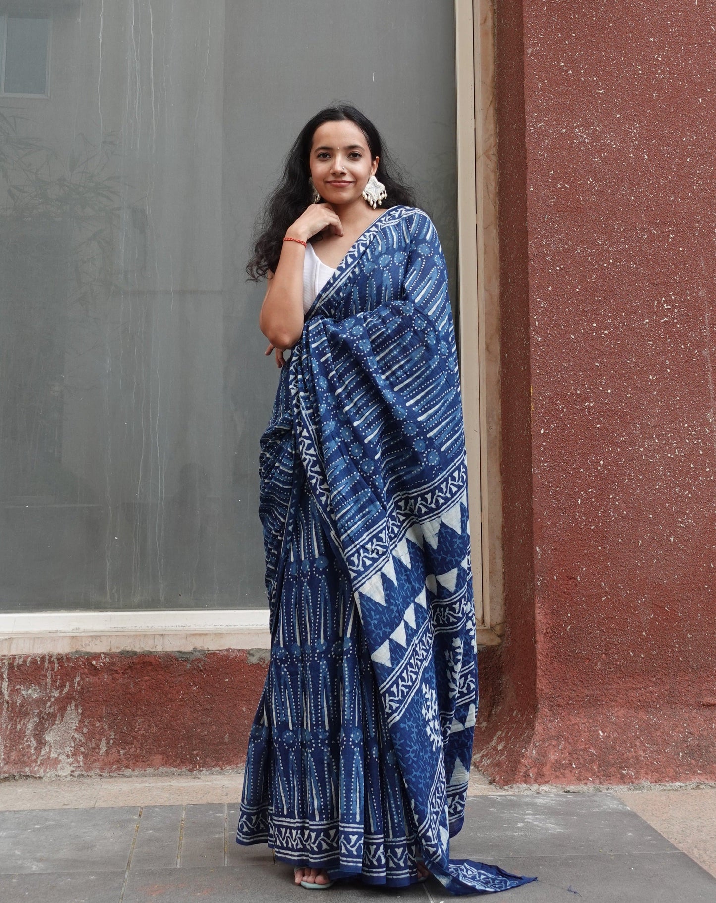 Indigo Light - Blue Handblock Dabu in Natural Dyes - Cotton Mulmul Saree