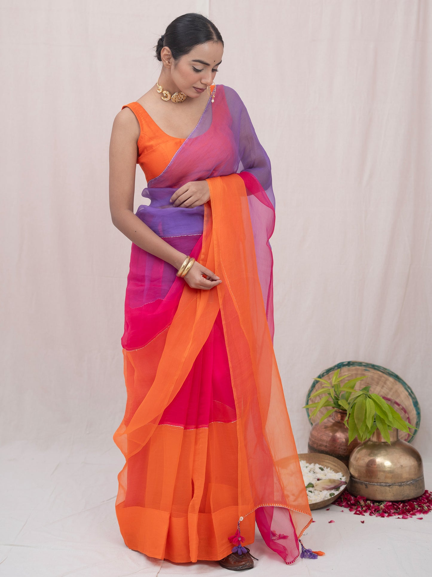 Sajni Orange Organza Silk Saree