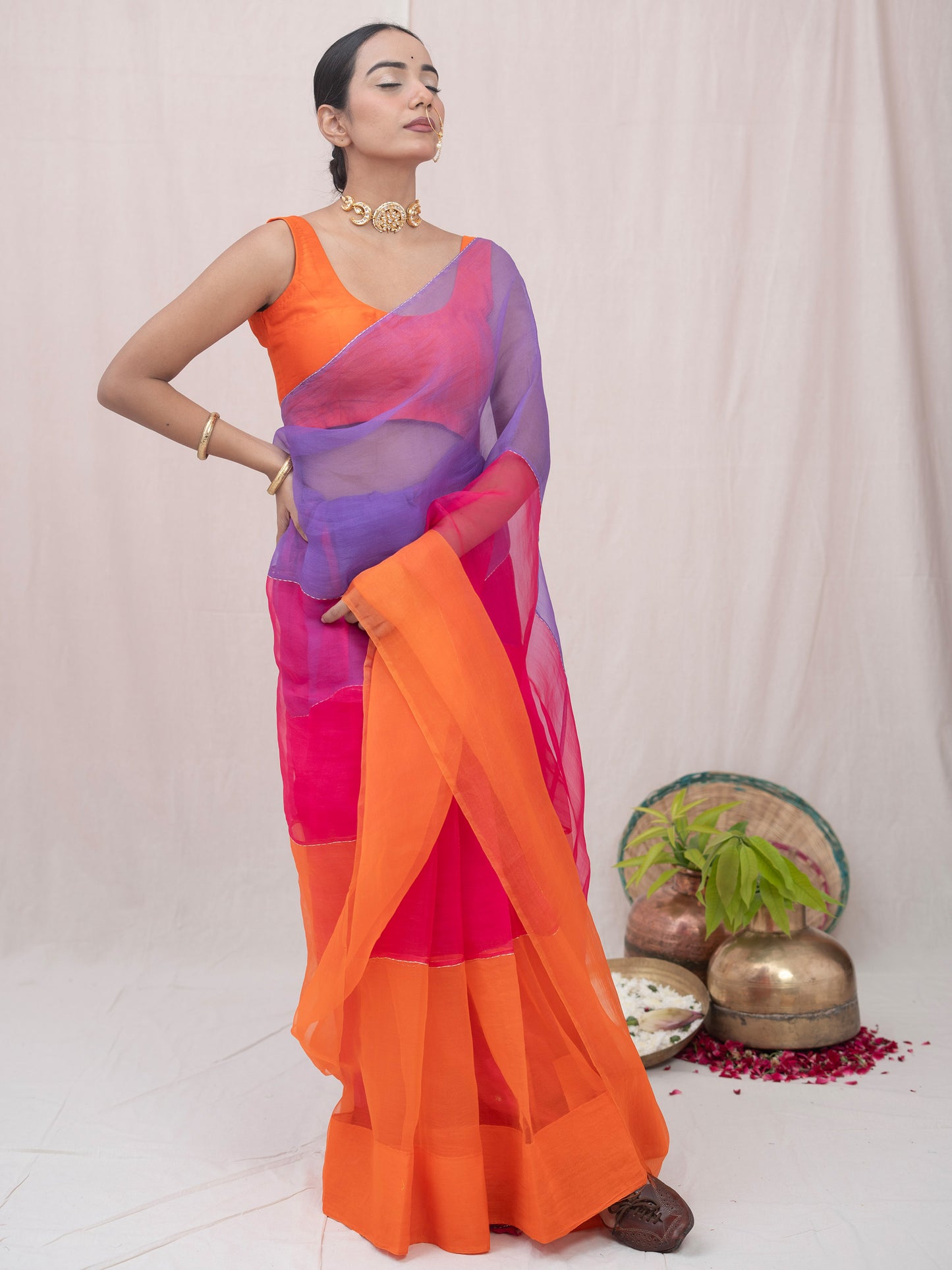 Sajni Orange Organza Silk Saree