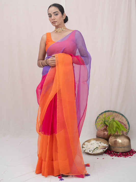 Sajni Orange Organza Silk Saree