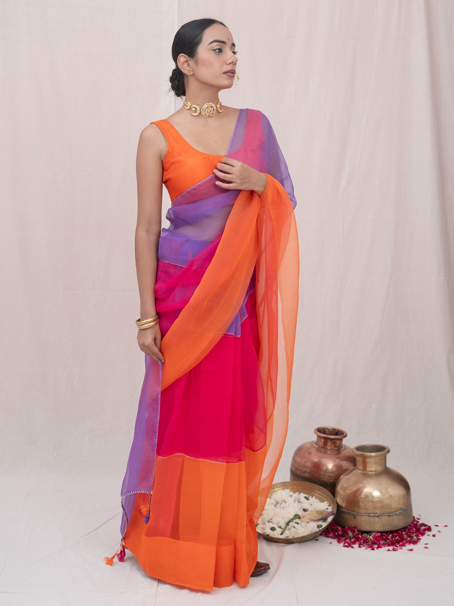 Sajni Orange Organza Silk Saree