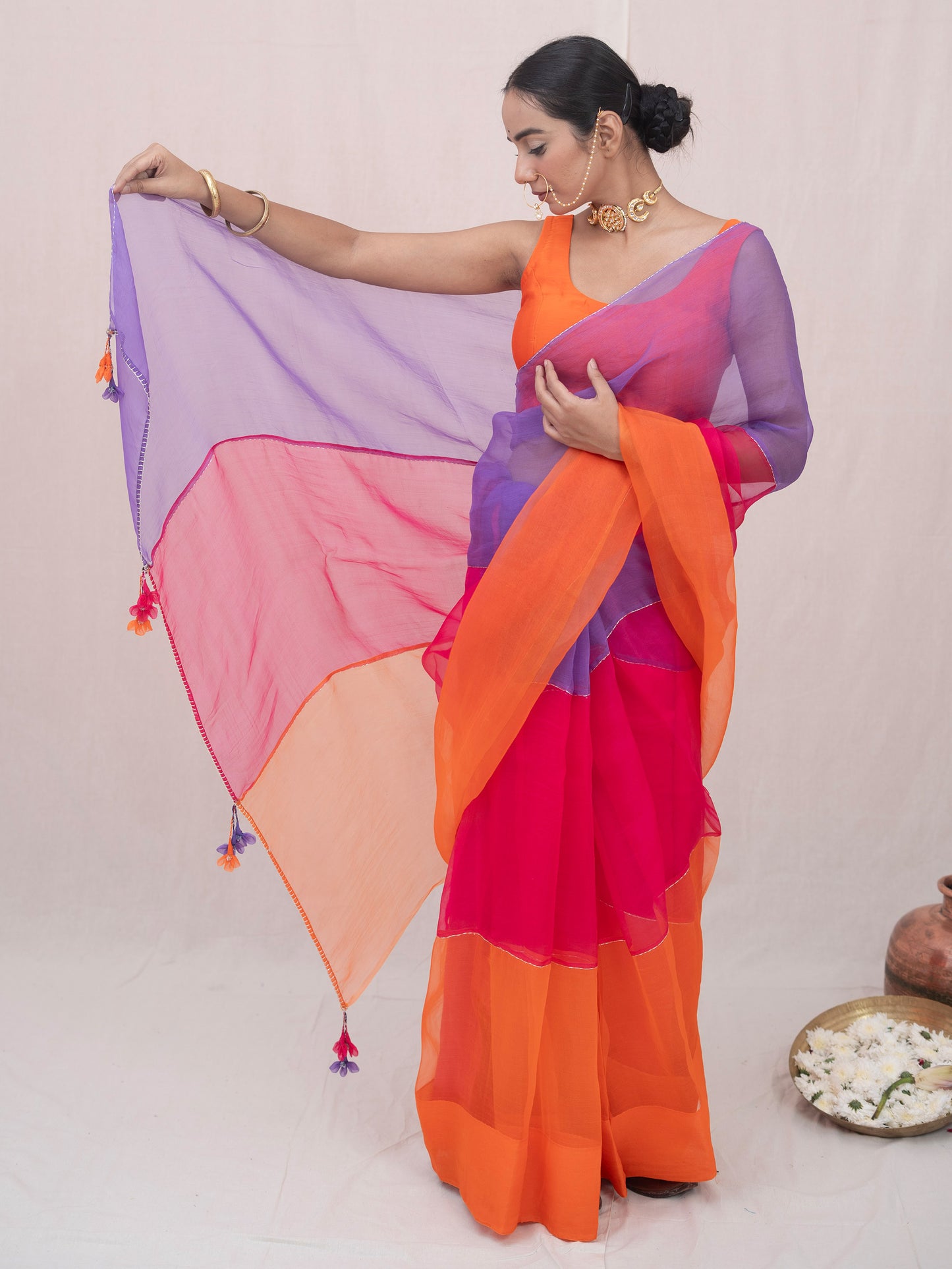 Sajni Orange Organza Silk Saree