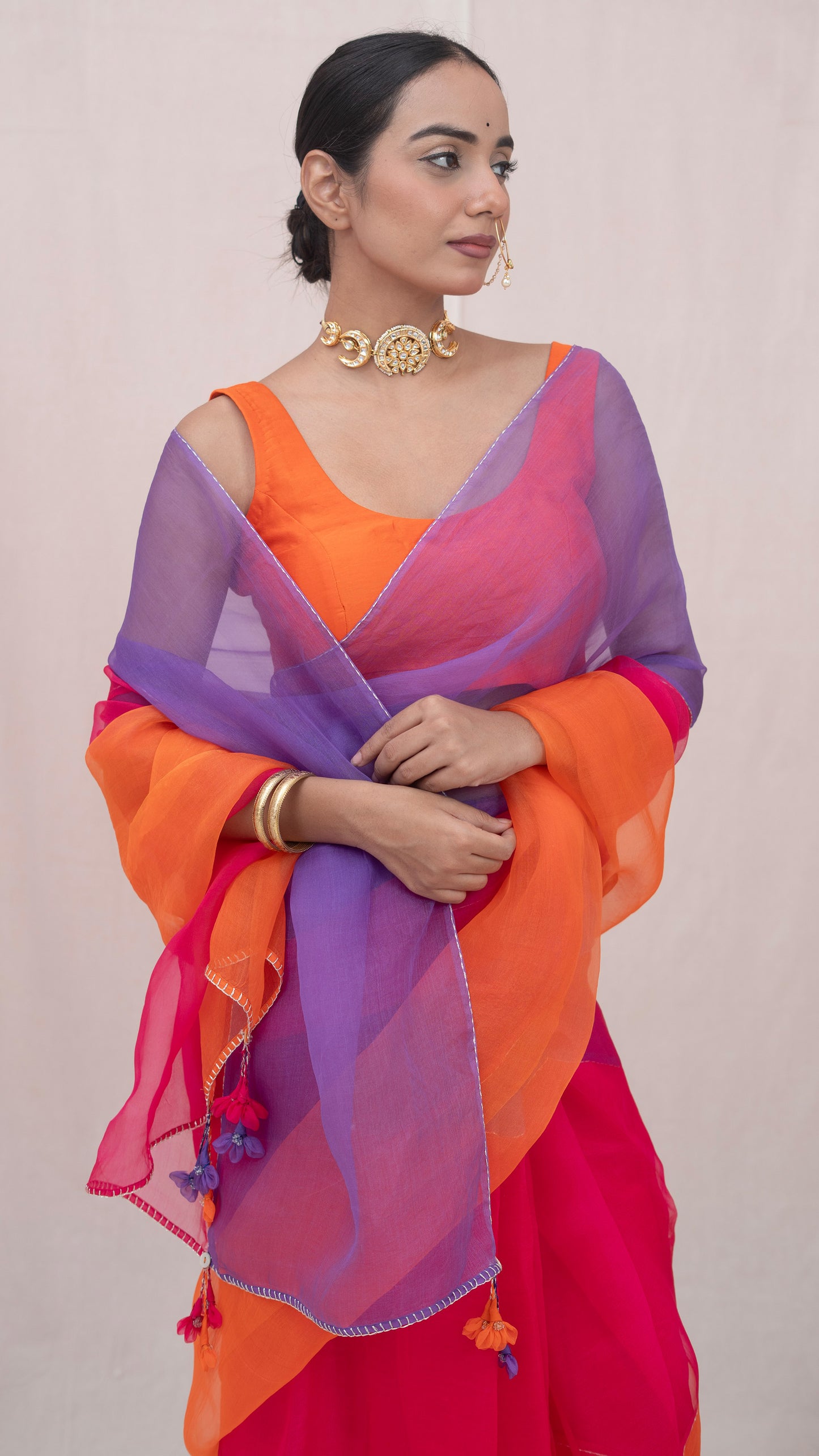 Sajni Orange Organza Silk Saree