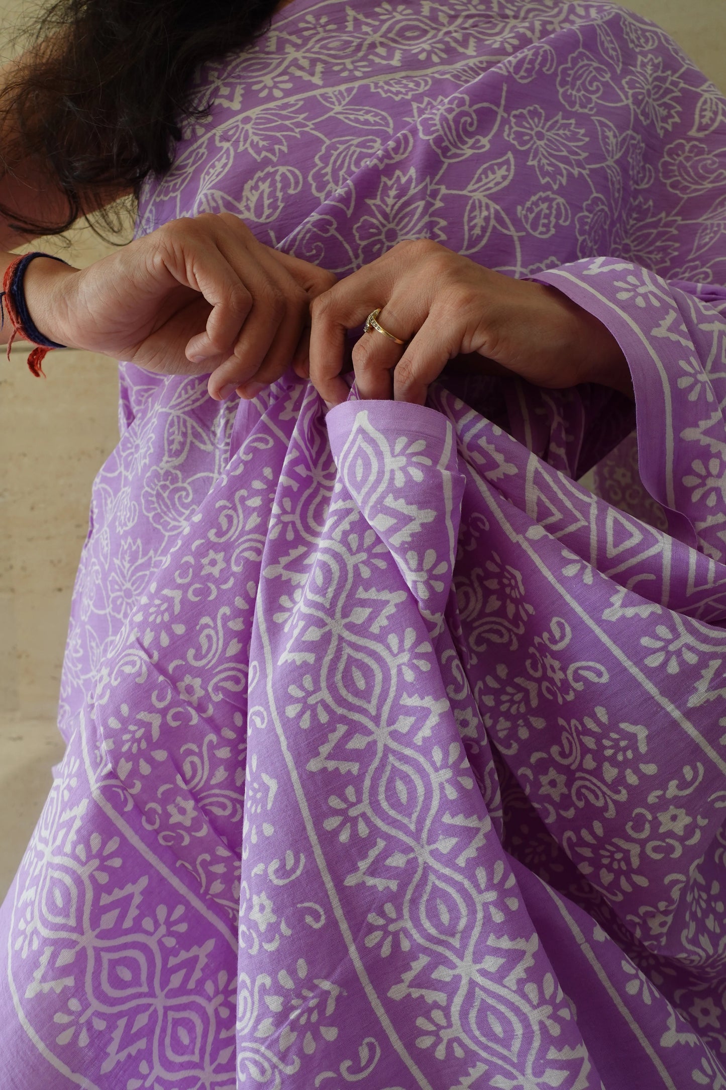 Lavender Love Letter - Handblock Print Natural Dyed - Mulmul Cotton Saree