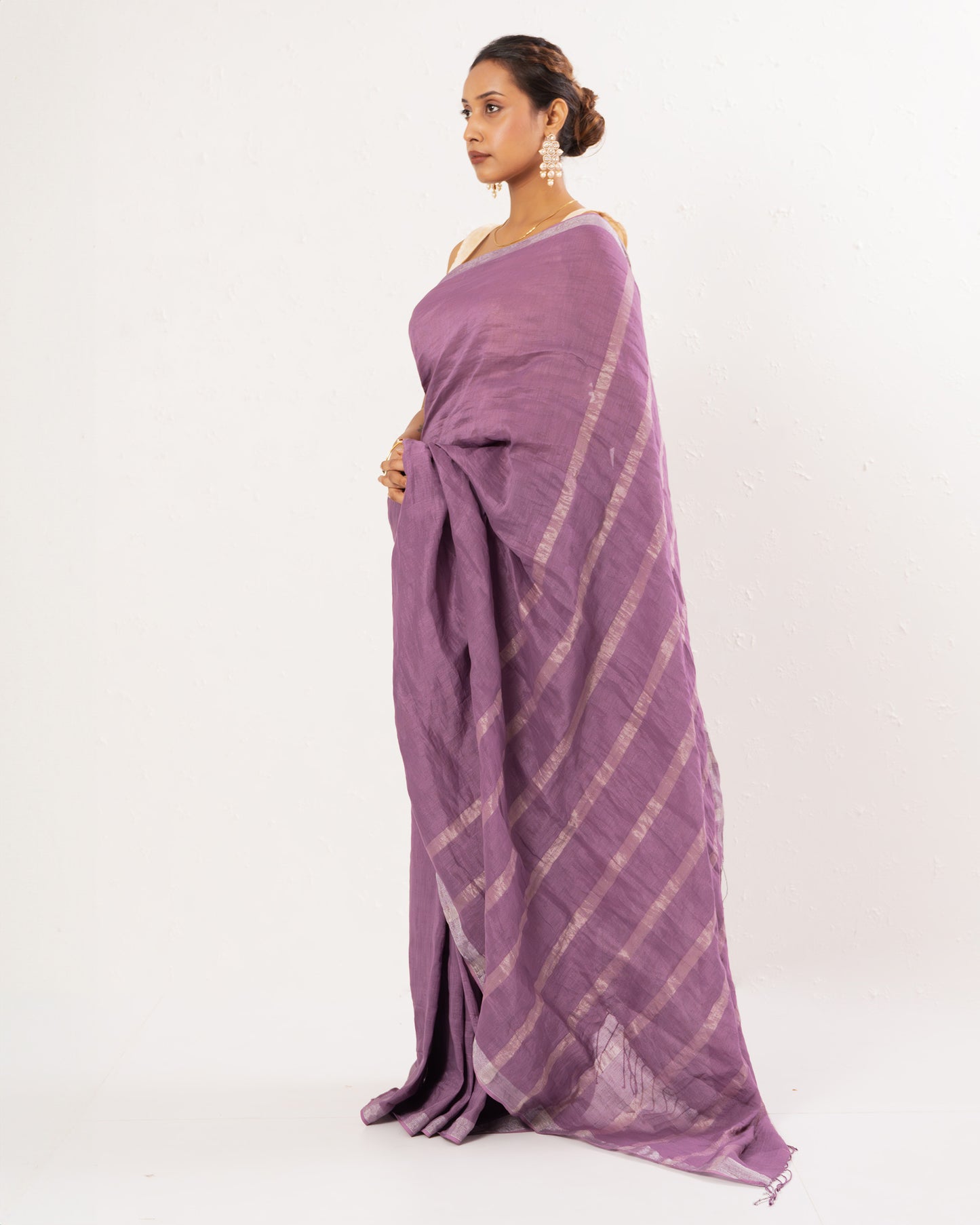 Purple handwoven linen Festive saree