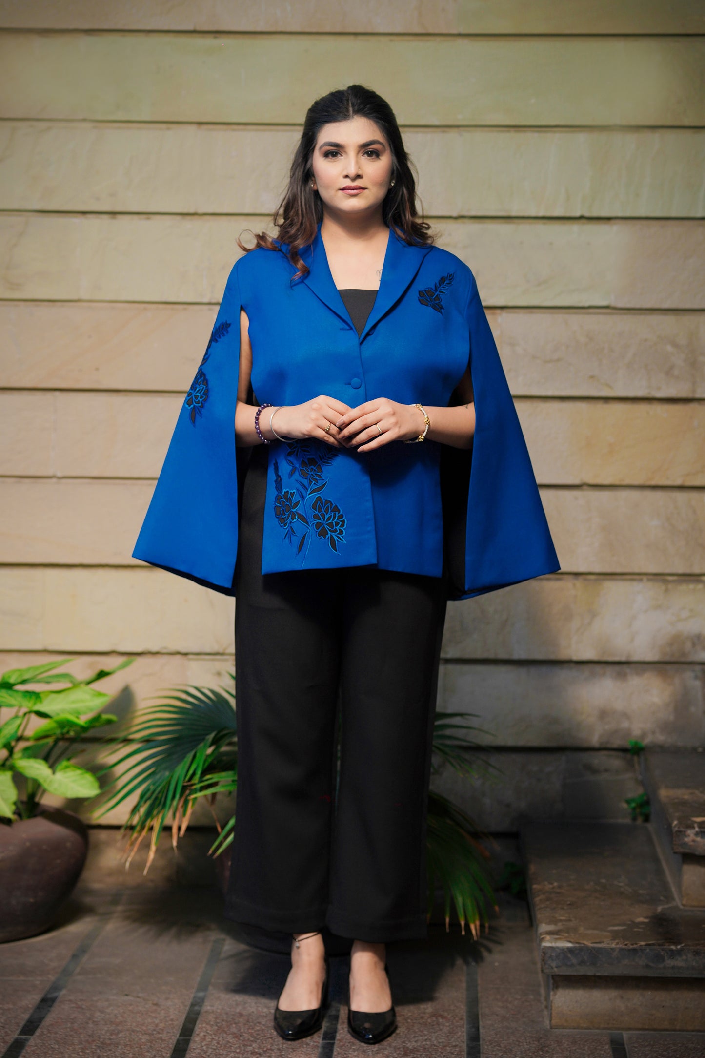 Midnight Blue Bloom Cape Coat