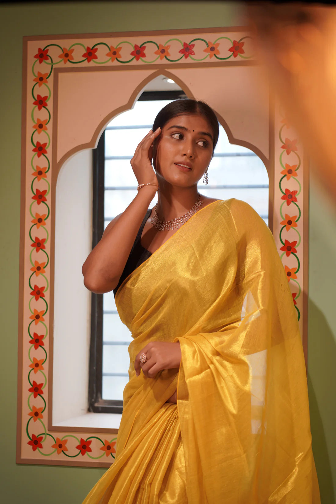 Zinnia Yellow Mul Tissue Handloom saree