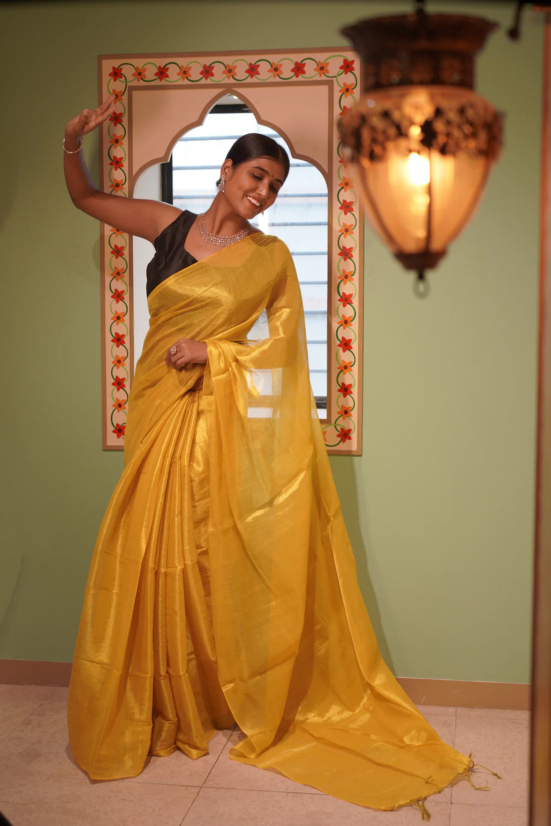 Zinnia Yellow Mul Tissue Handloom saree