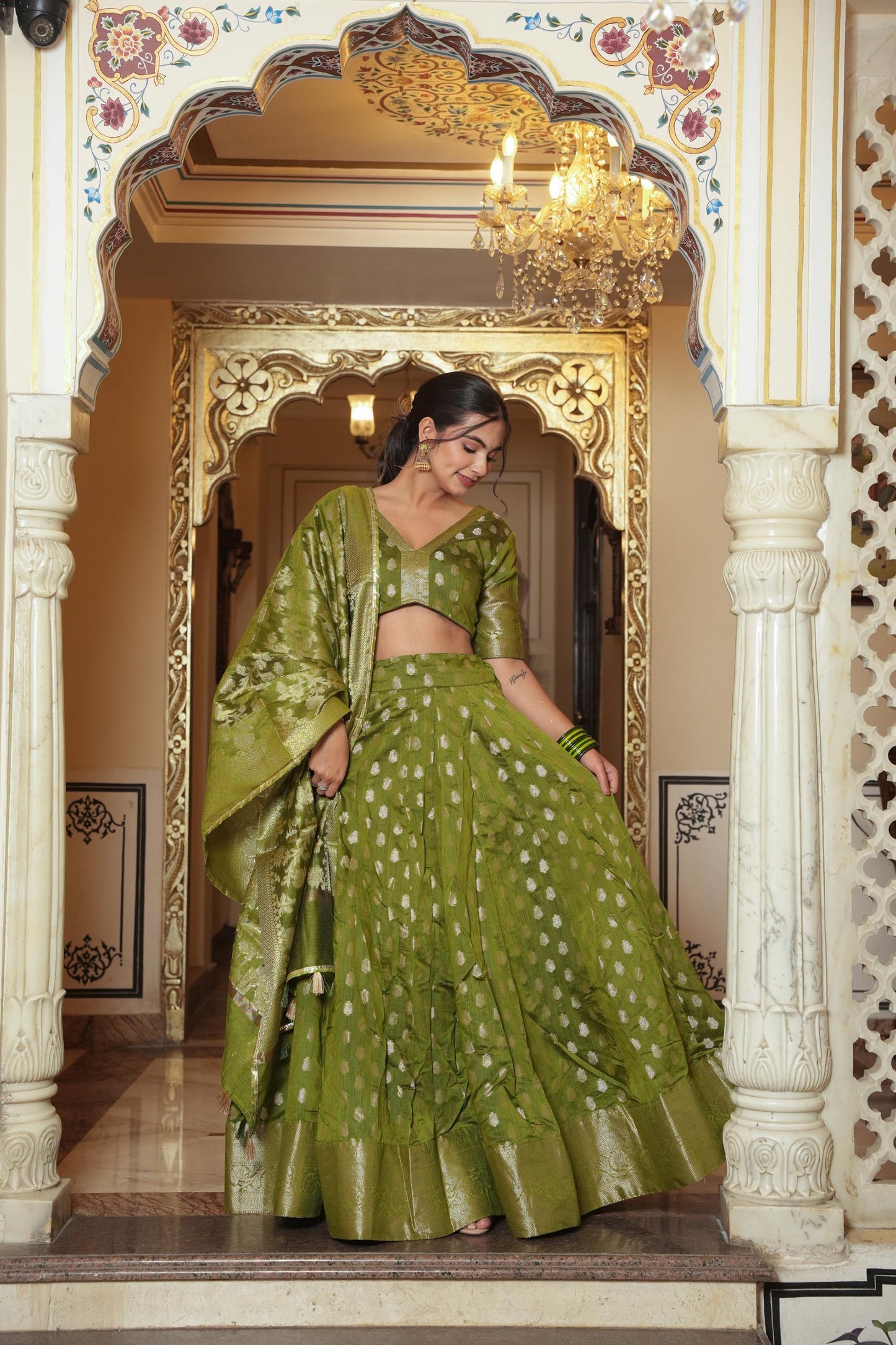 Green Banno Banarsi Lehenga Set