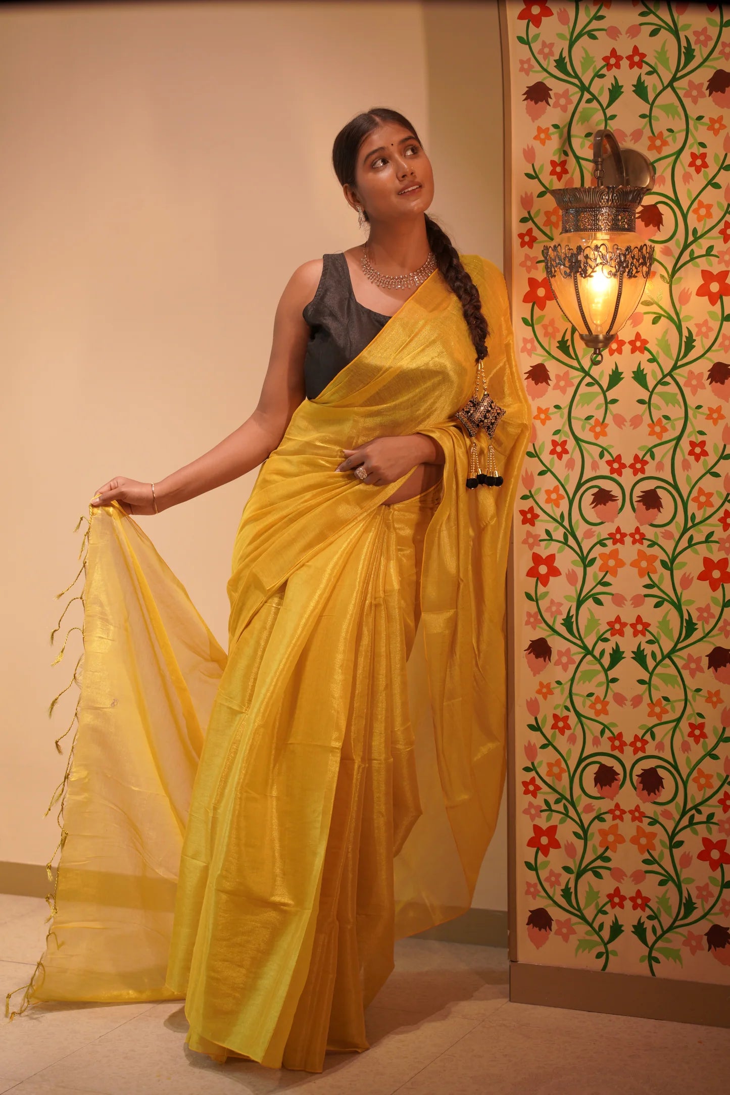 Zinnia Yellow Mul Tissue Handloom saree