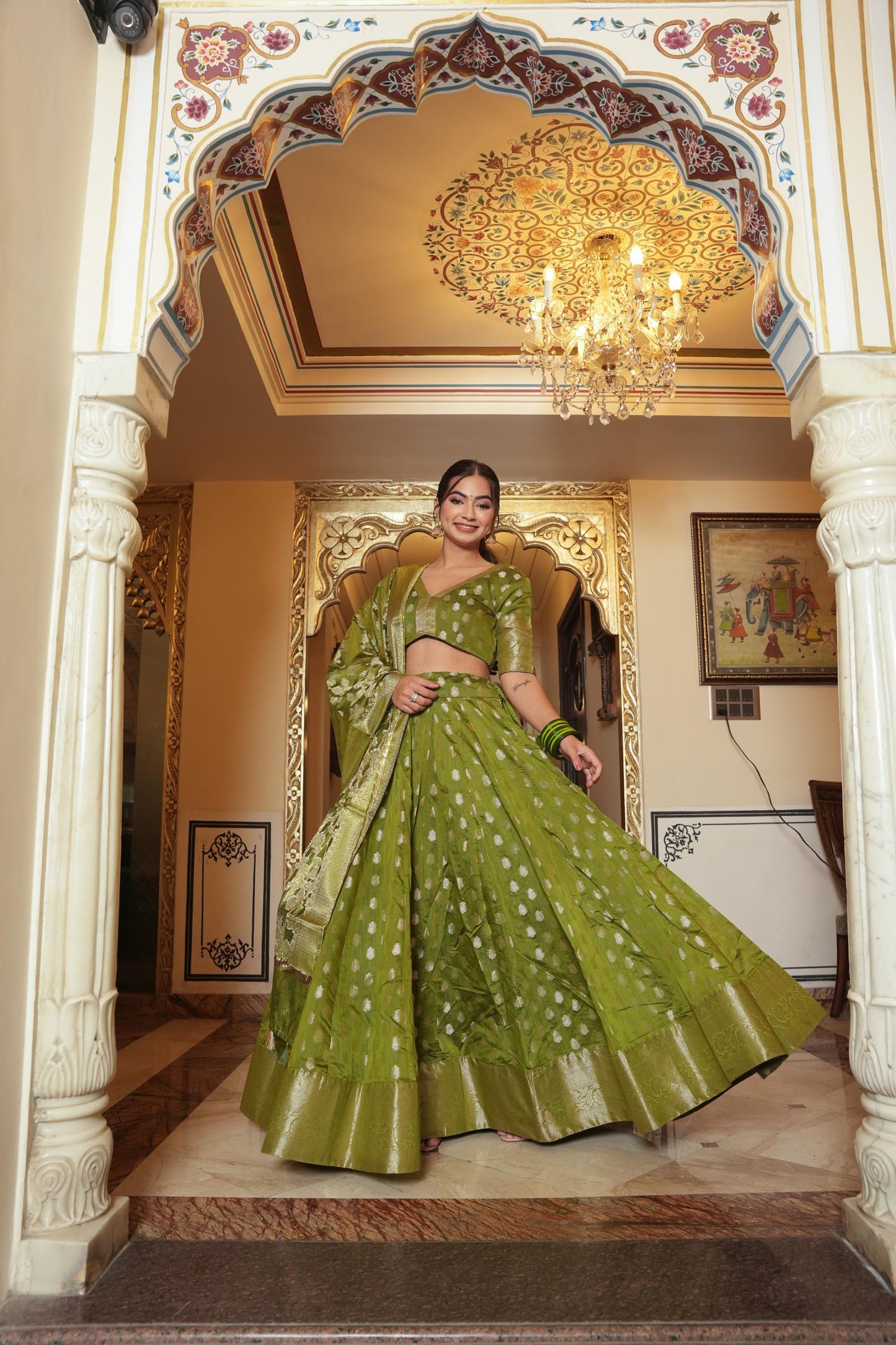 Green Banno Banarsi Lehenga Set