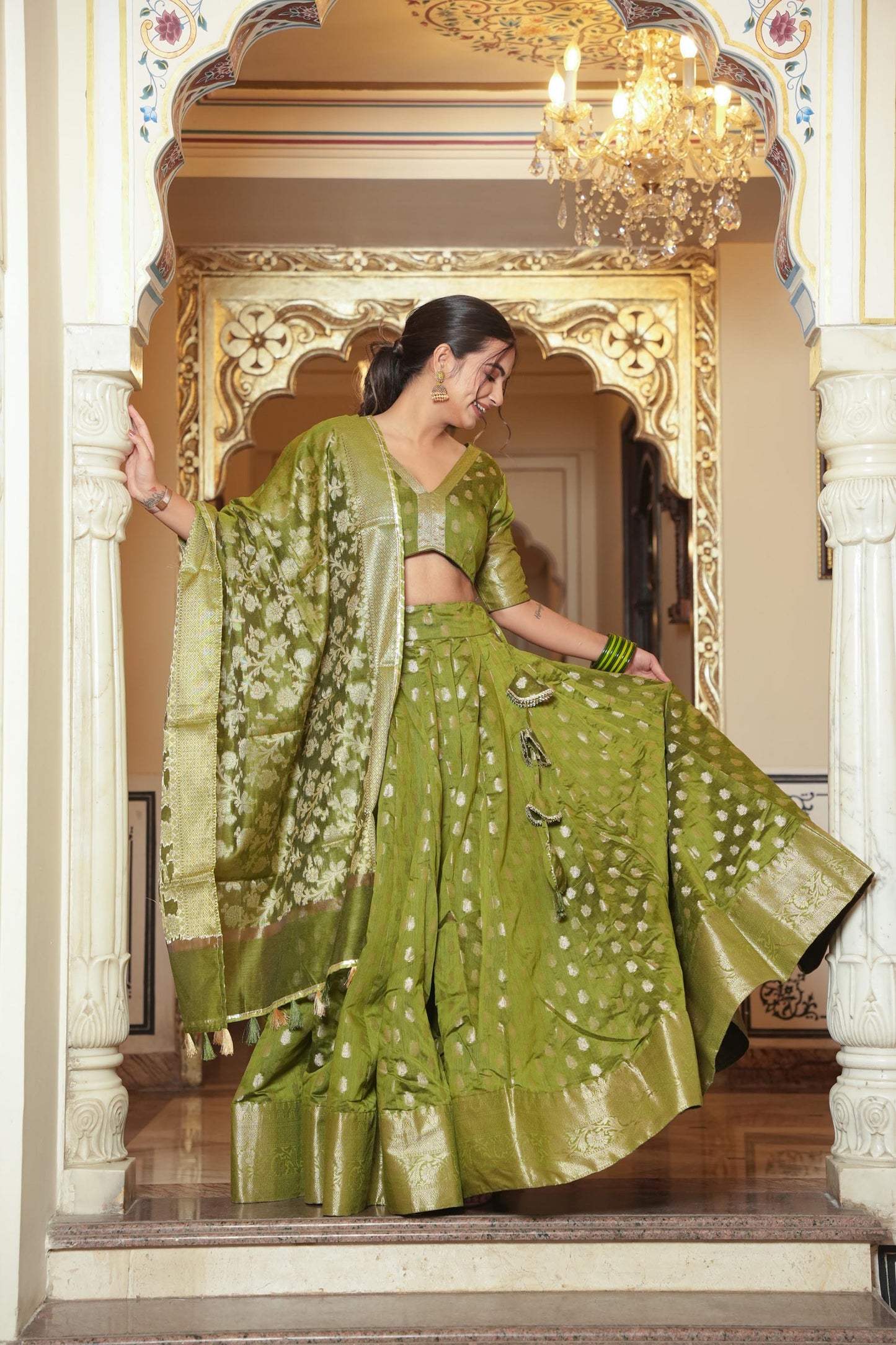 Green Banno Banarsi Lehenga Set