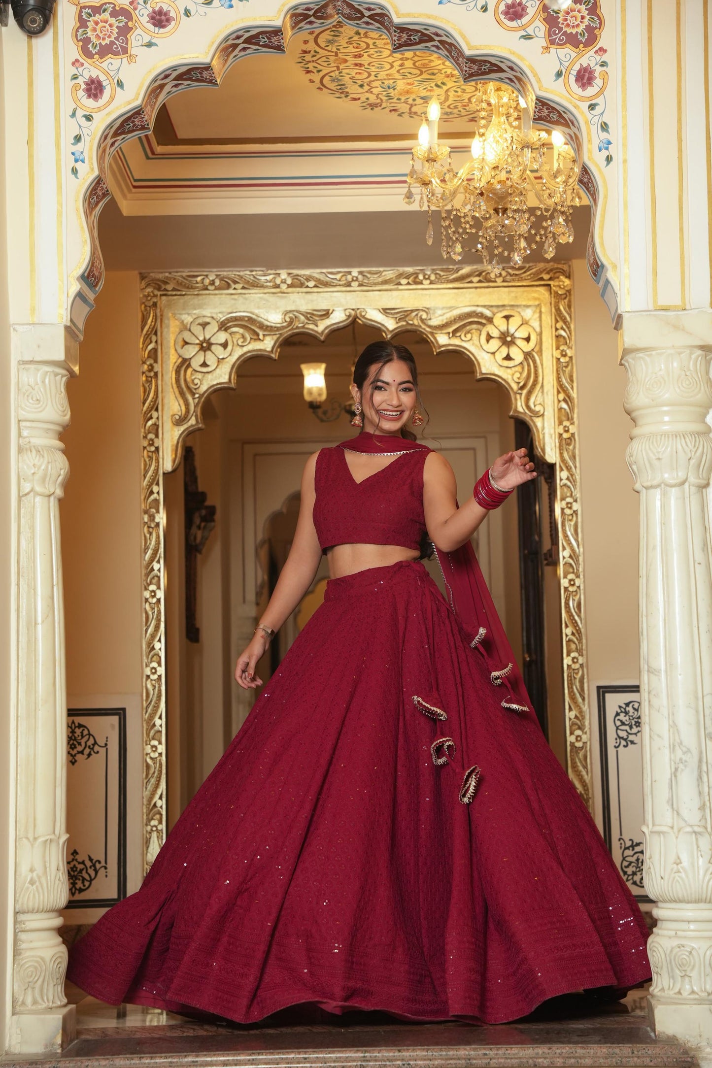 Maroon Inayat Chikankari Lehenga Set