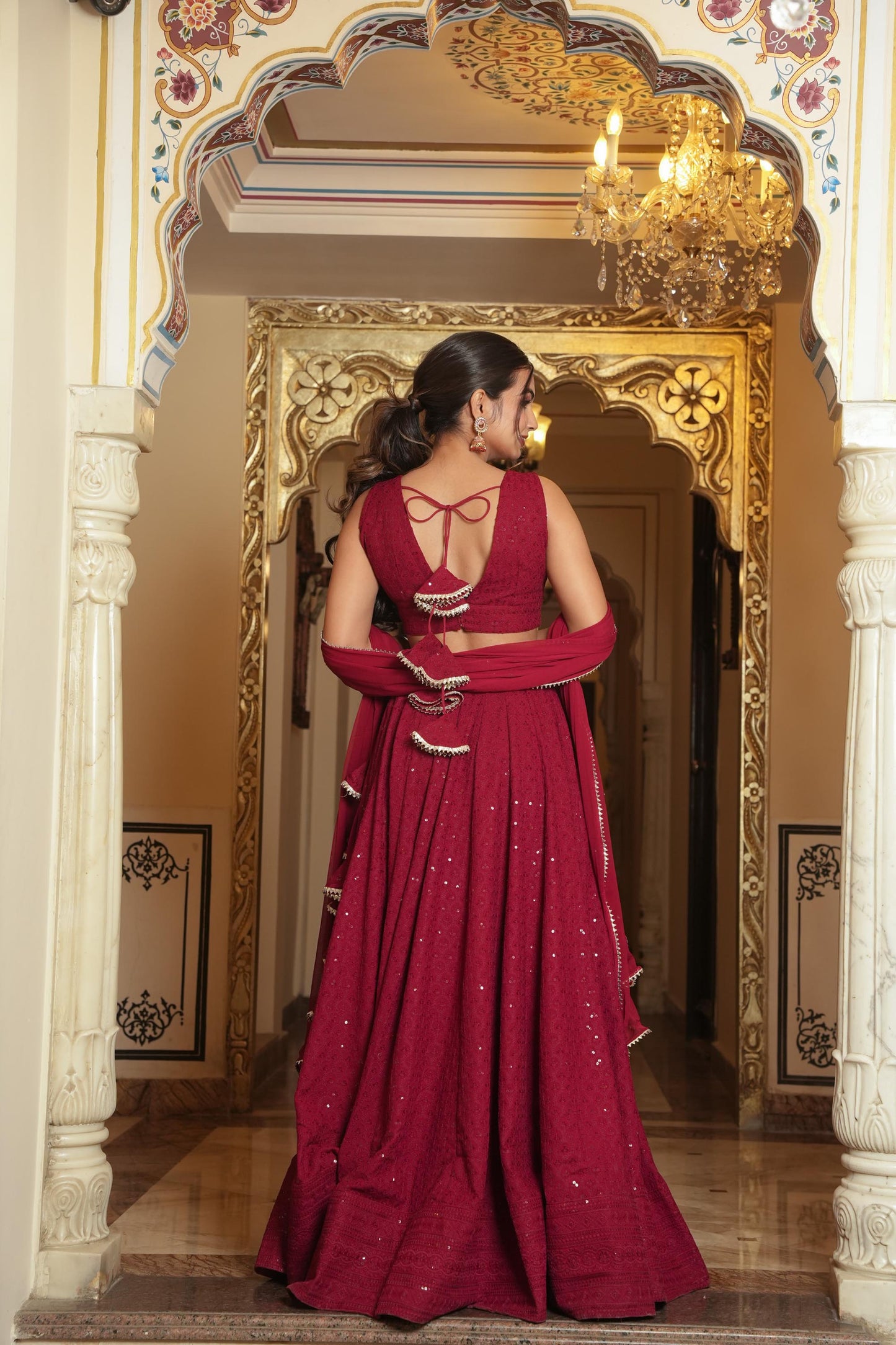 Maroon Inayat Chikankari Lehenga Set