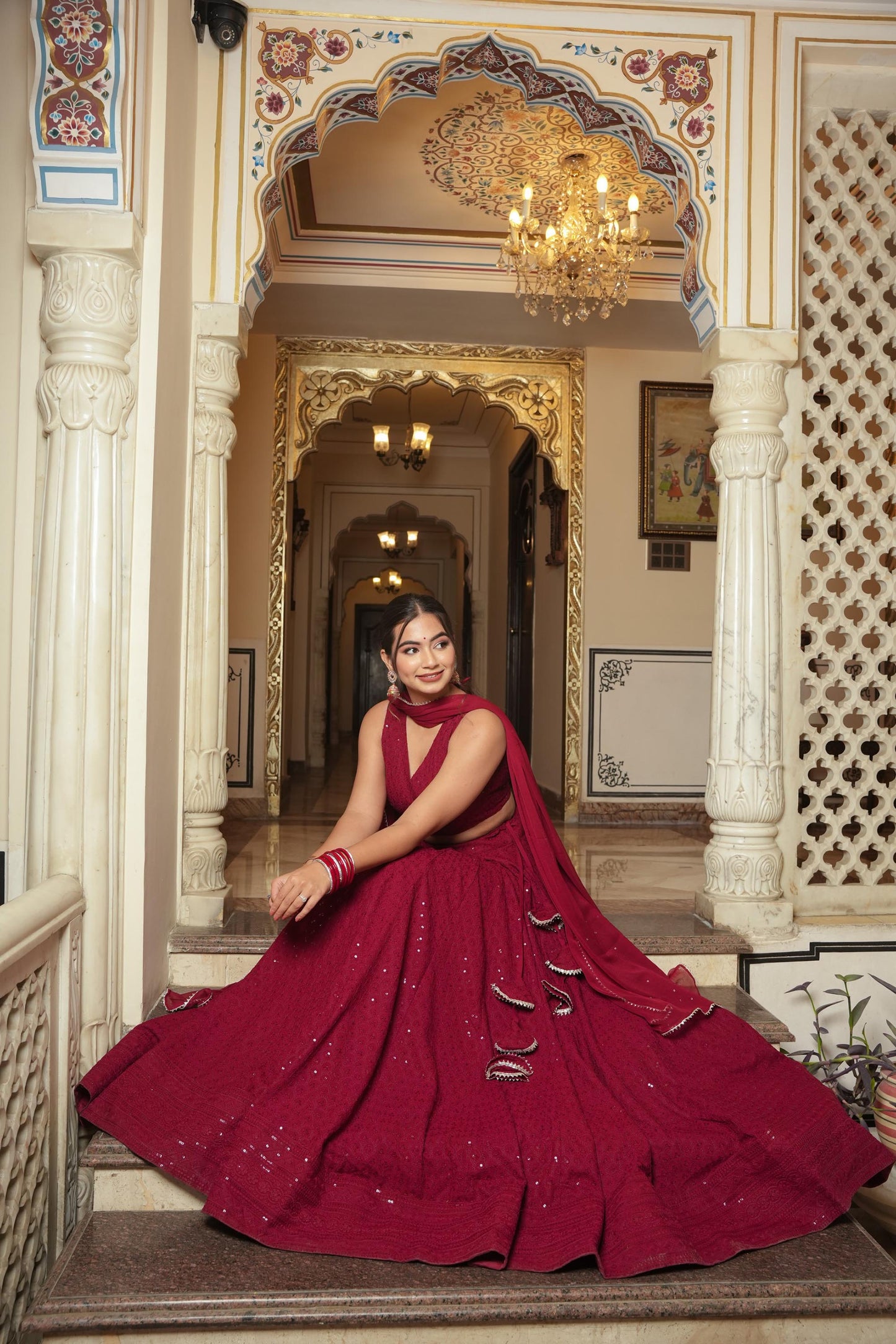 Maroon Inayat Chikankari Lehenga Set