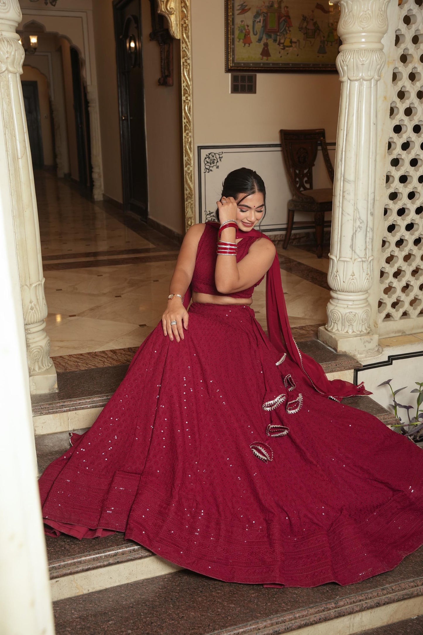 Maroon Inayat Chikankari Lehenga Set