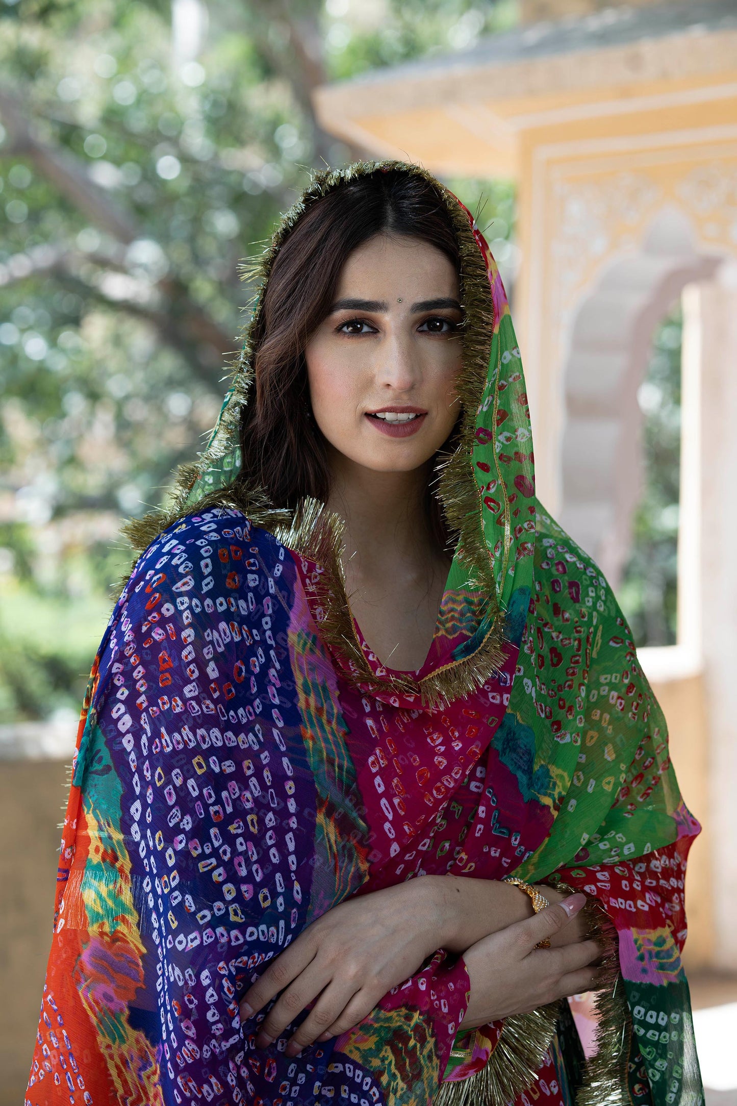 Multi color Rajasthani Color Cluster Pure Chiffon Suit Set