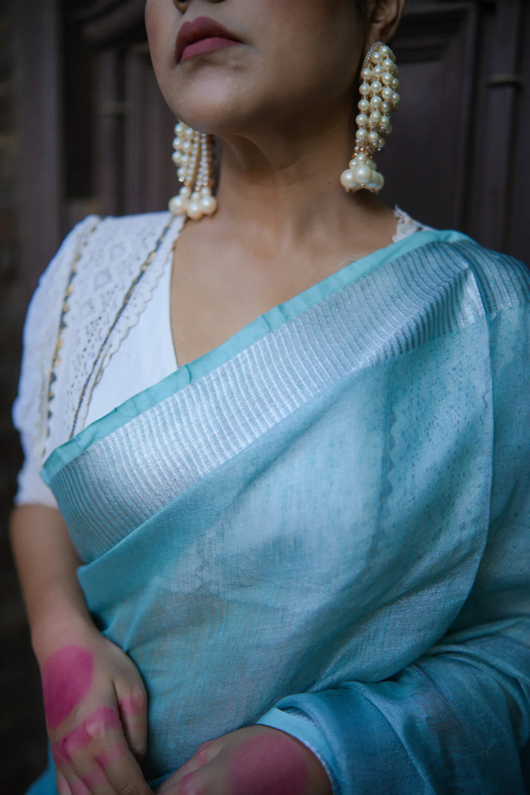 Brahmpature Breeze Blue Tissue Handloom saree