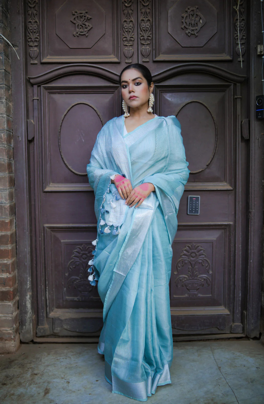 Brahmpature Breeze Blue Tissue Handloom saree