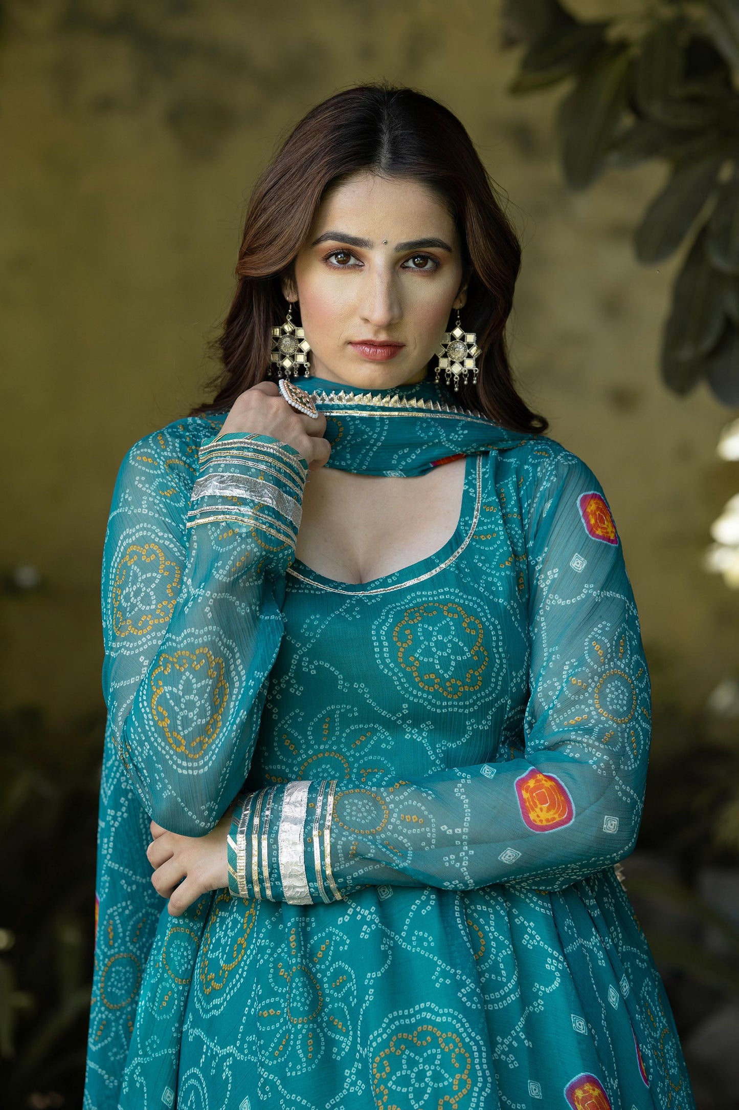 Rama green Bandhani Bliss Pure Chiffon Suit Set